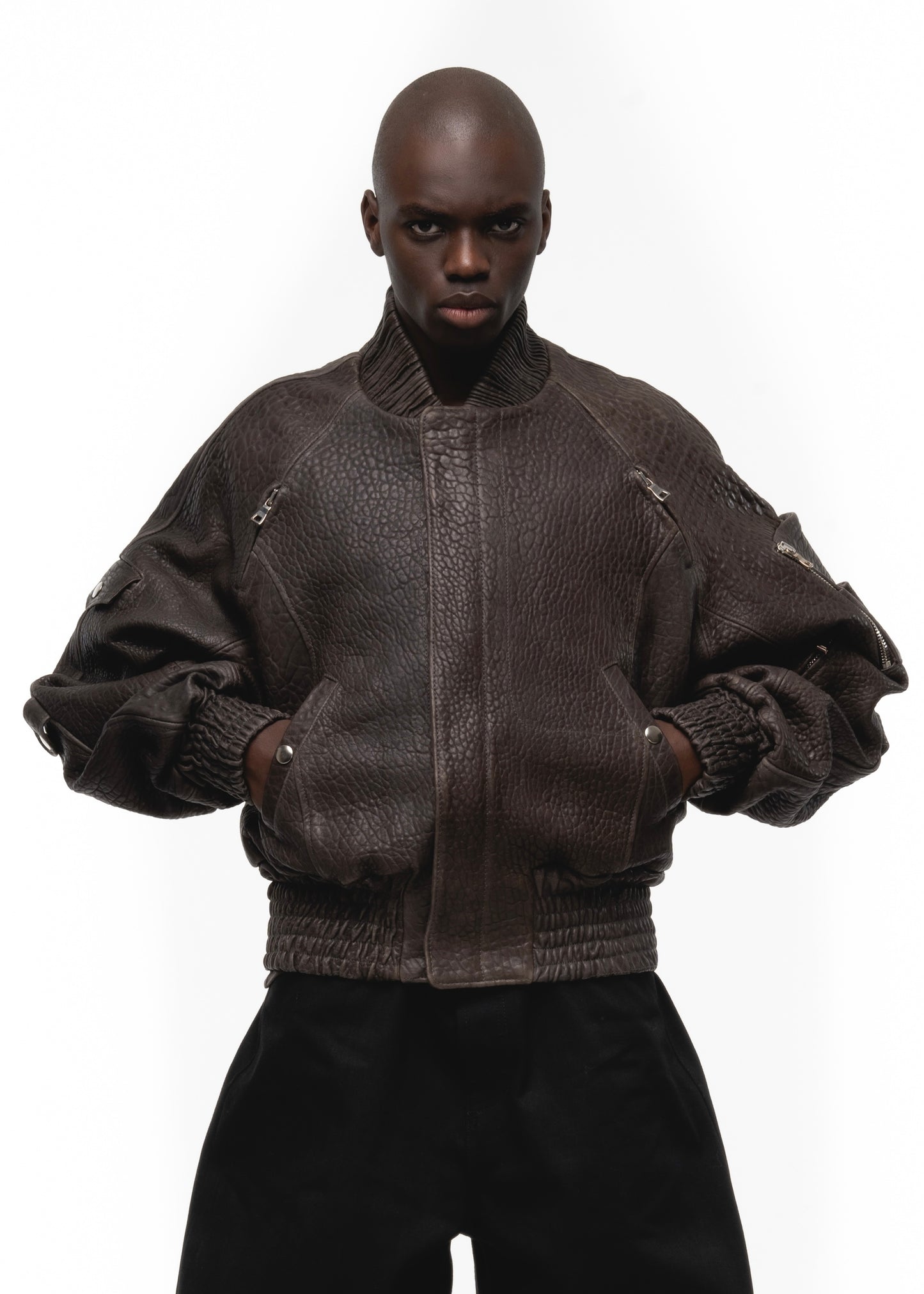 BROWN DRIED CONCRETE LEATHER BOMBER