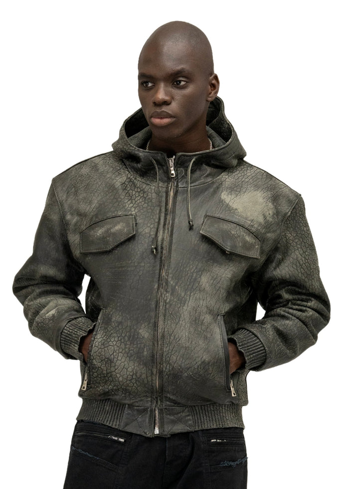 SCAR HOOD LEATHER JACKET GREEN