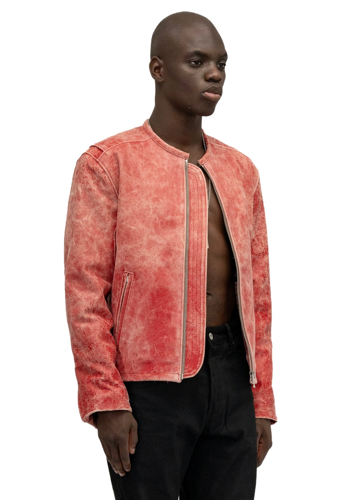 RED RACER CUT LEATHER JACKET