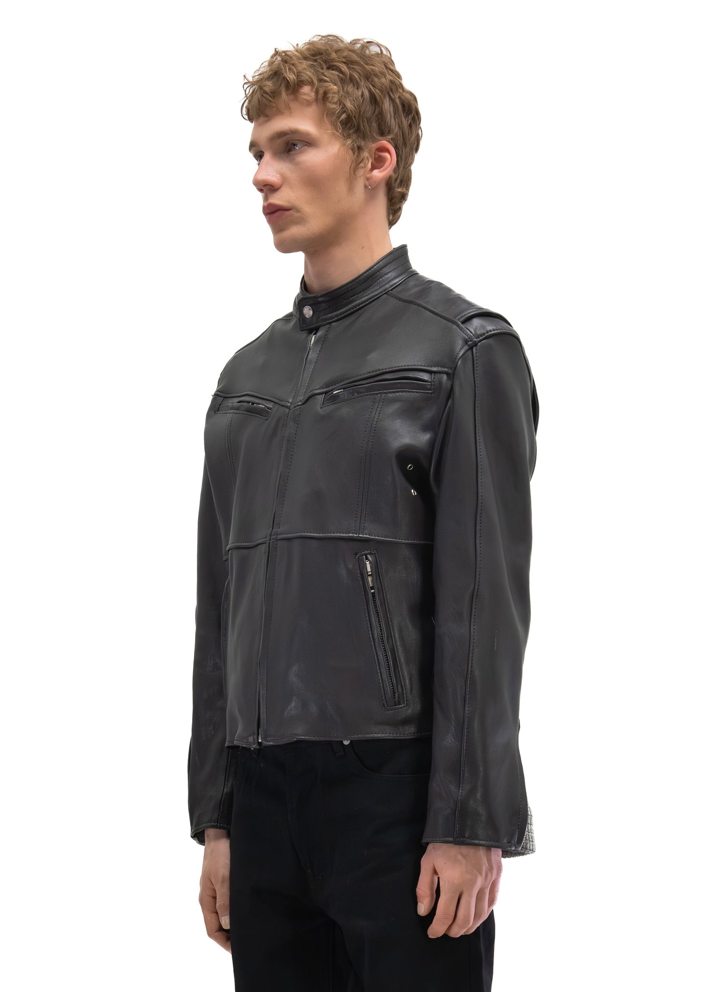 LAYERED RACER CUT LEATHER JACKET
