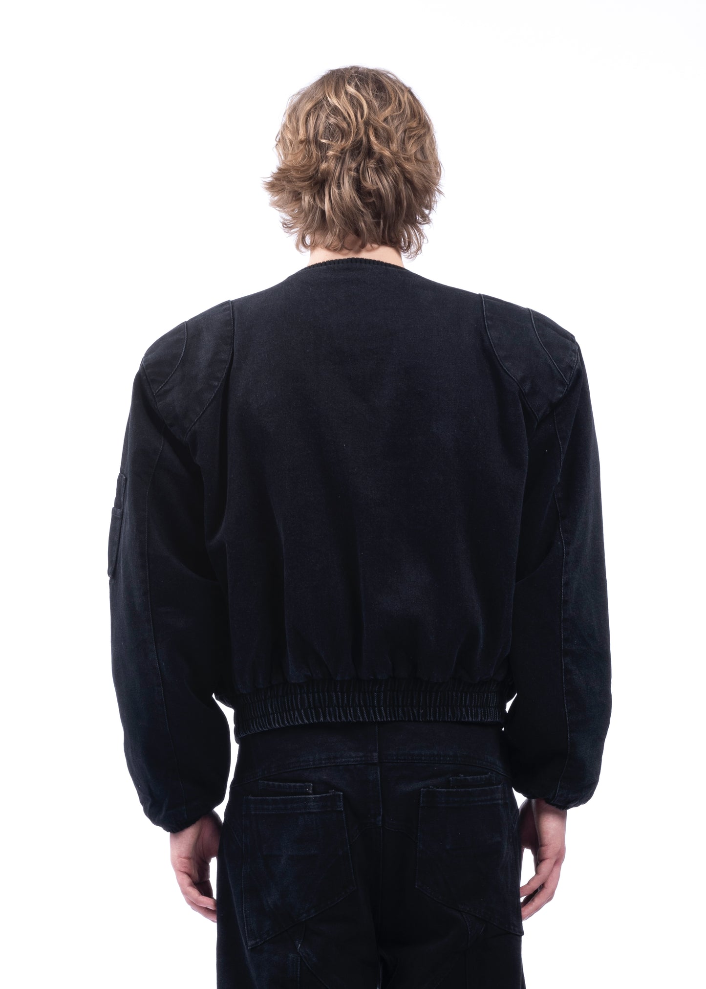 DENIM REMOVABLE SHOULDER BOMBER BLACK