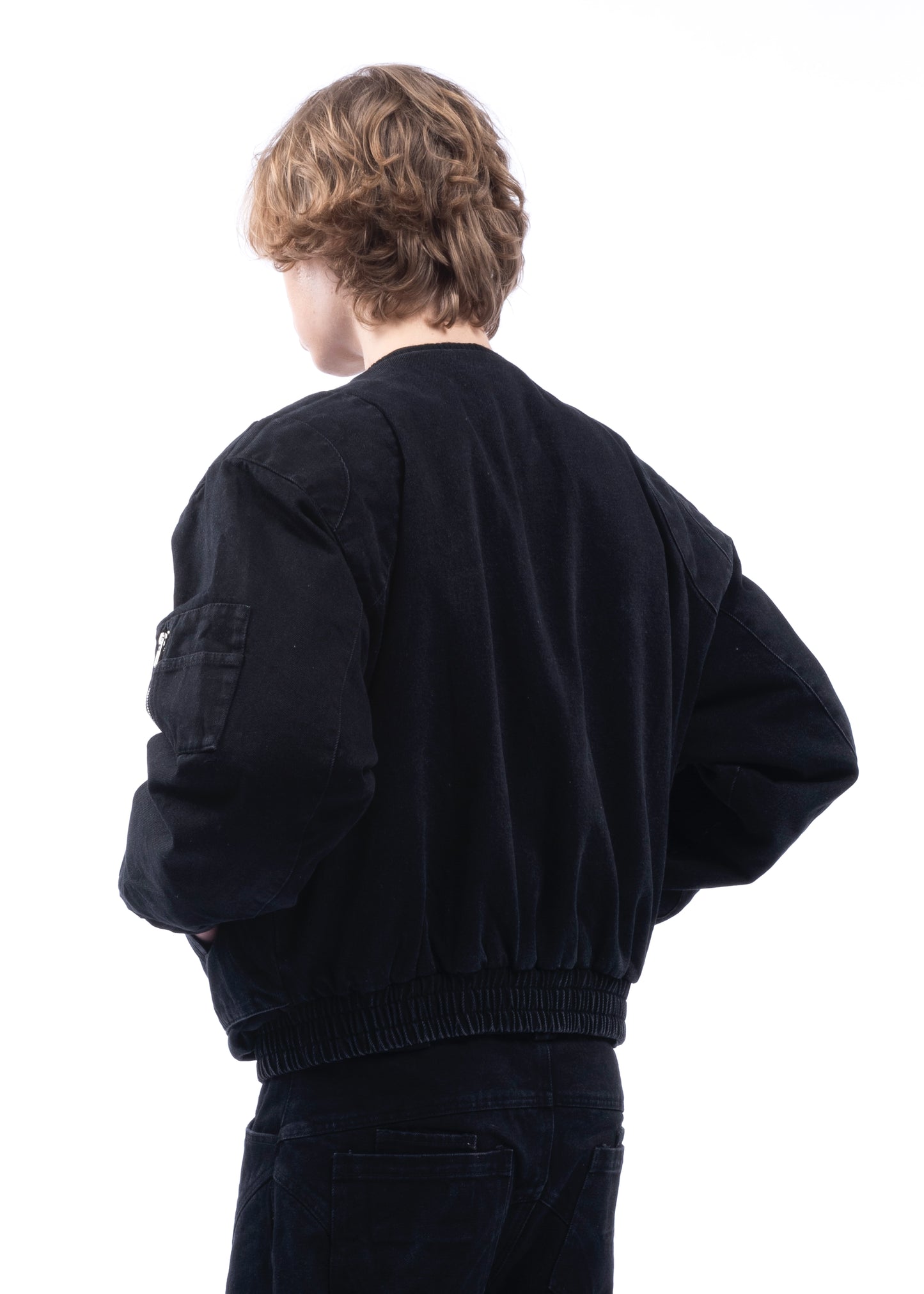 DENIM REMOVABLE SHOULDER BOMBER BLACK