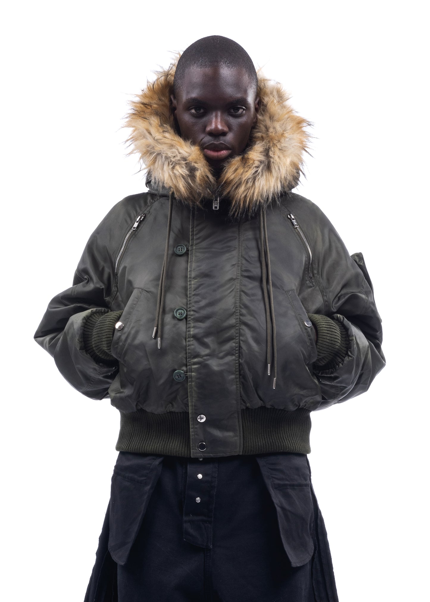 NYLON FUR  BACKPACK HOOD BOMBER