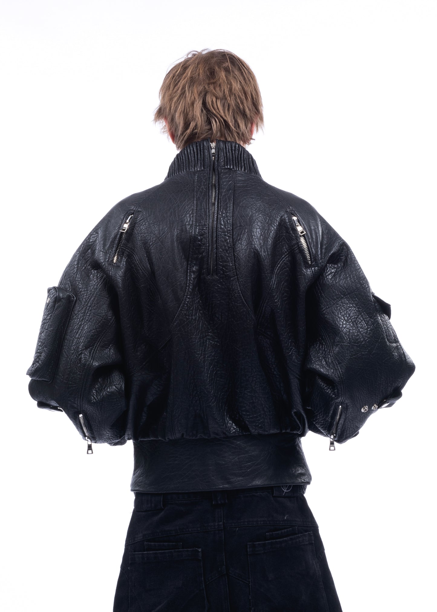 PULL OVER CONCRETE LEATHER  BOMBER