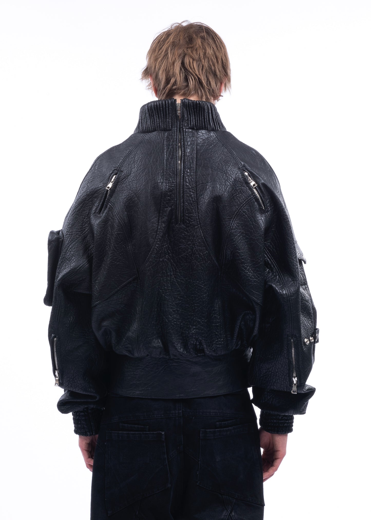 PULL OVER CONCRETE LEATHER  BOMBER