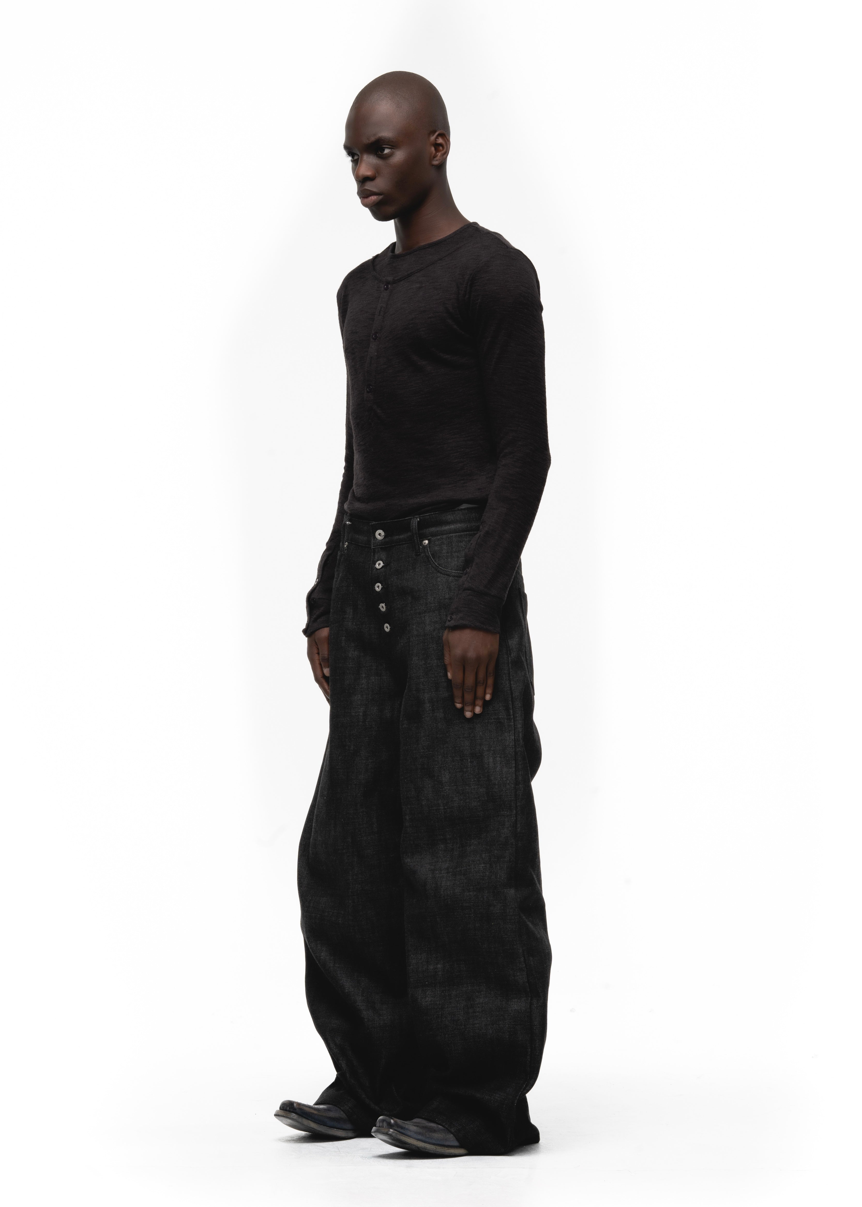 2 BUTTON LINE DOUBLE-LAYERED LONGSLEEVE BLACK – NO/FAITH STUDIOS