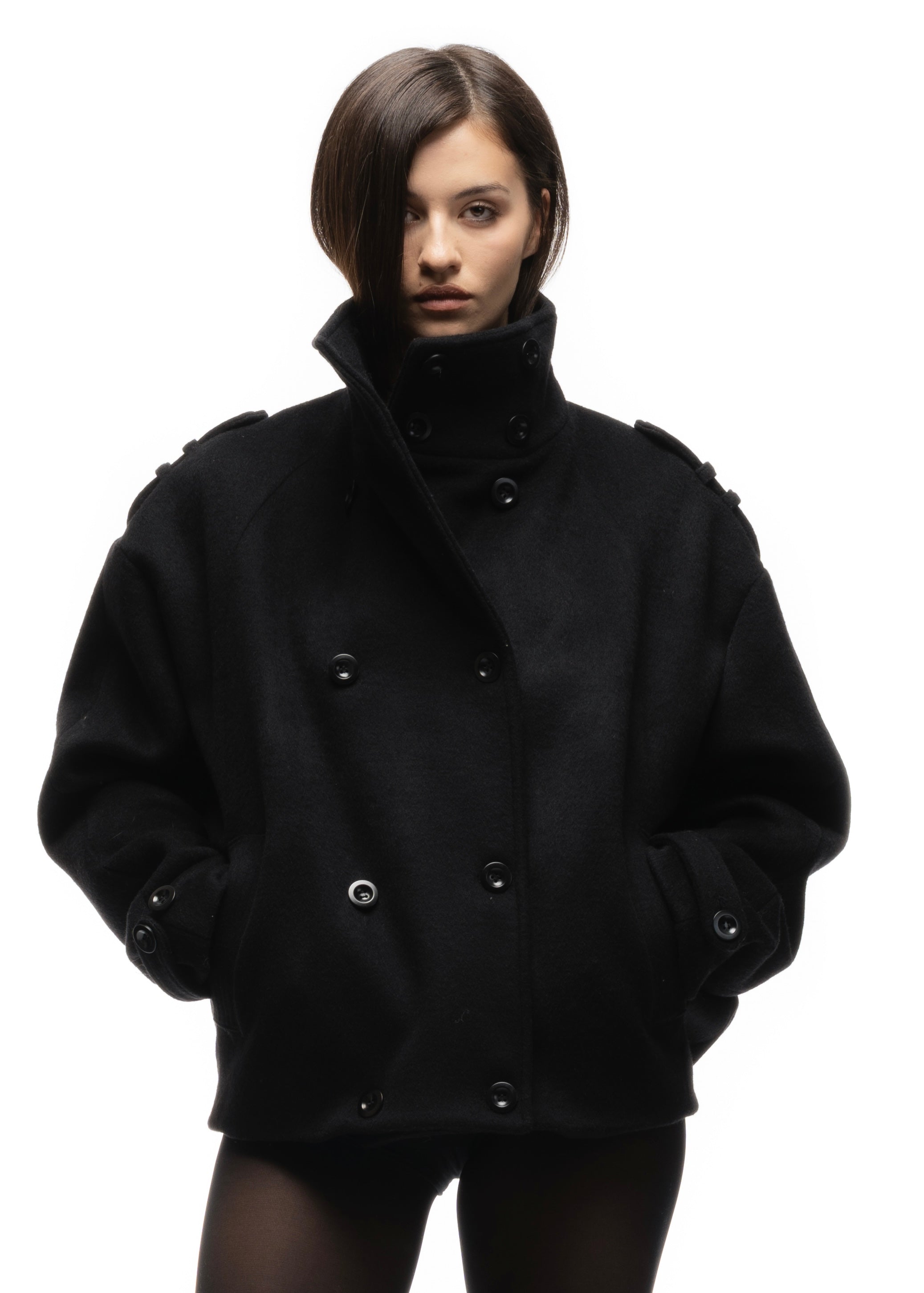 BUTTON UP MARINE JACKET BLACK FEMALE – NO/FAITH STUDIOS