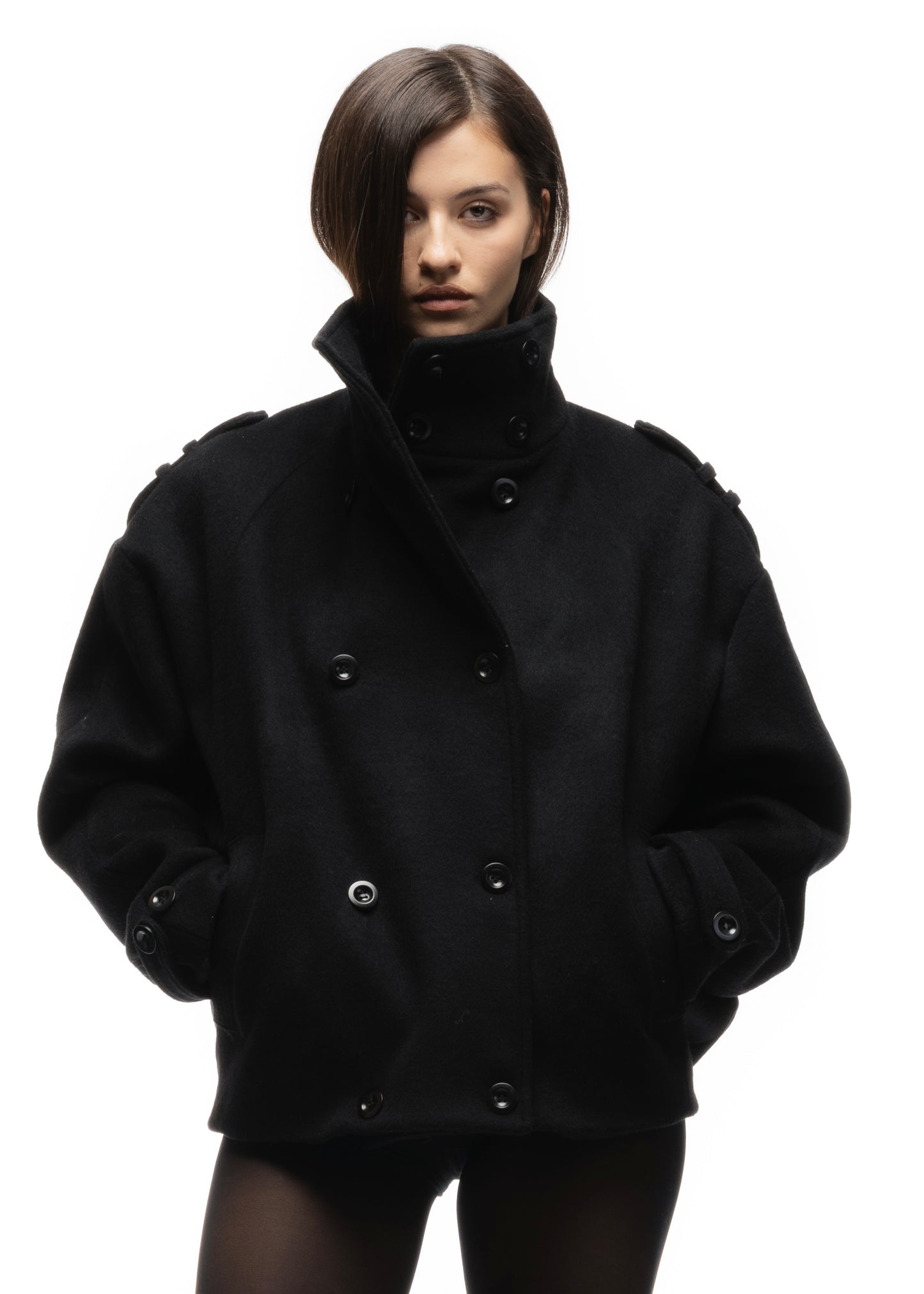 BUTTON UP MARINE JACKET BLACK FEMALE