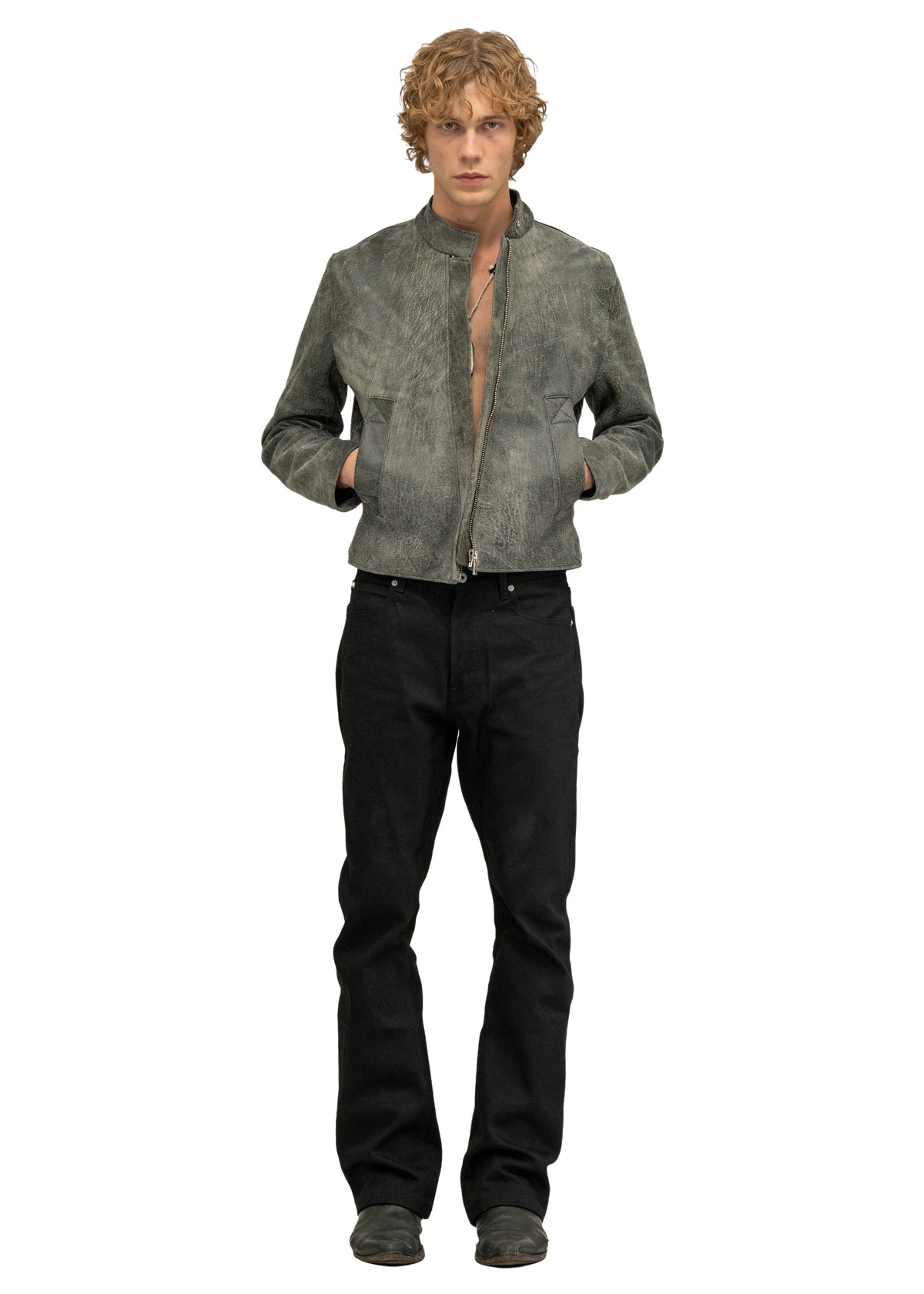 DRIVER ONE CUT STONE LEATHER JACKET