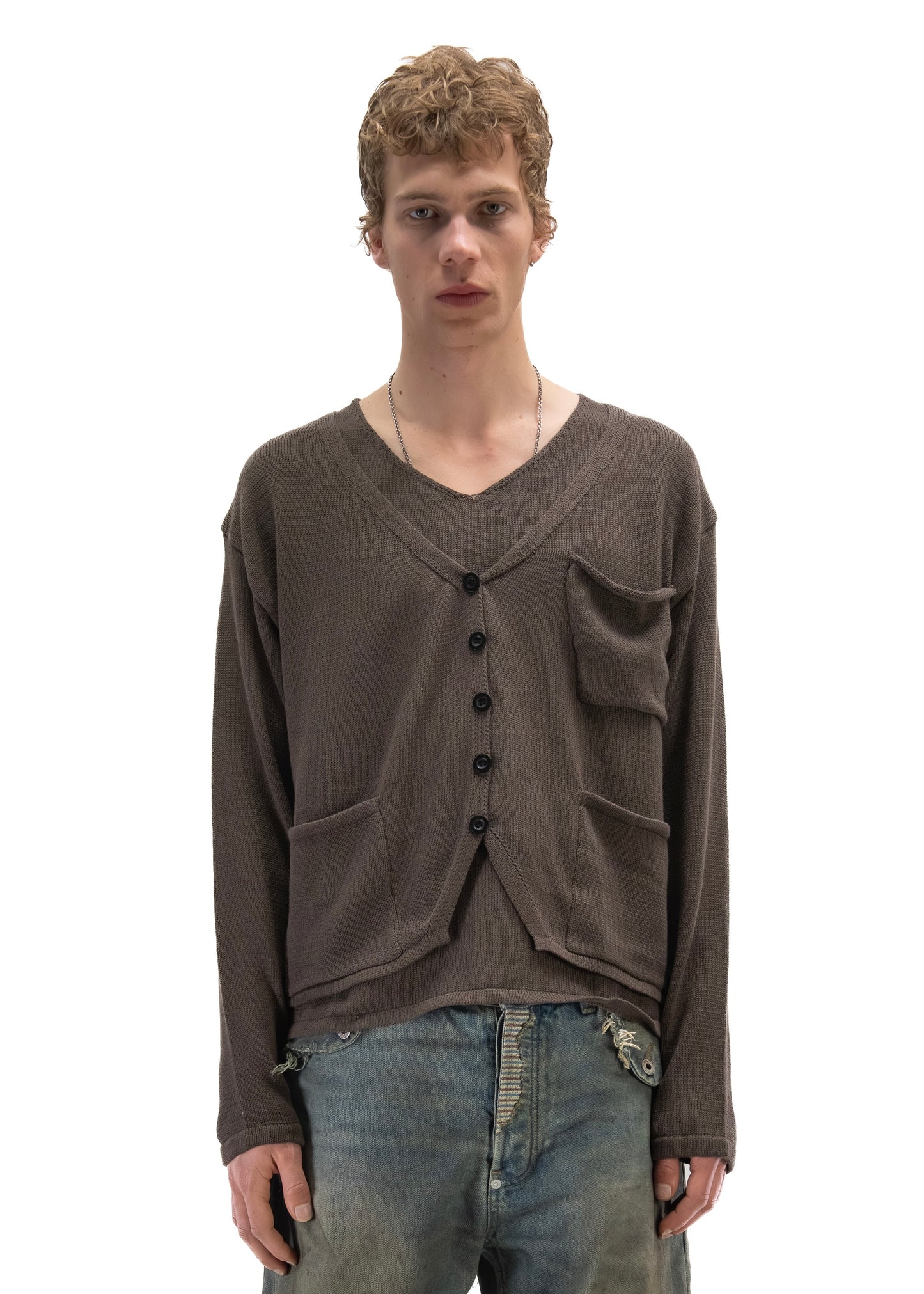 DOUBLE LAYERED KNIT CARDIGAN