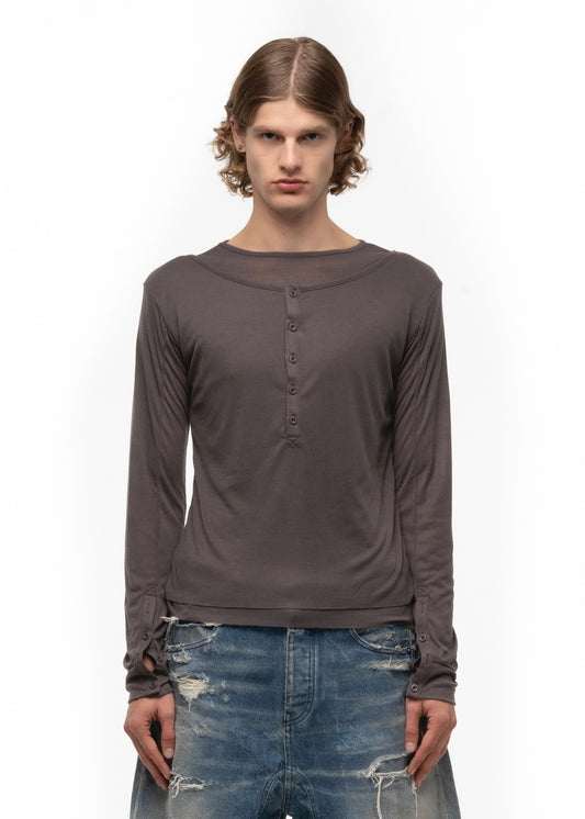 DOUBLE-LAYERED BURGUNDY BUTTON LONGSLEEVE