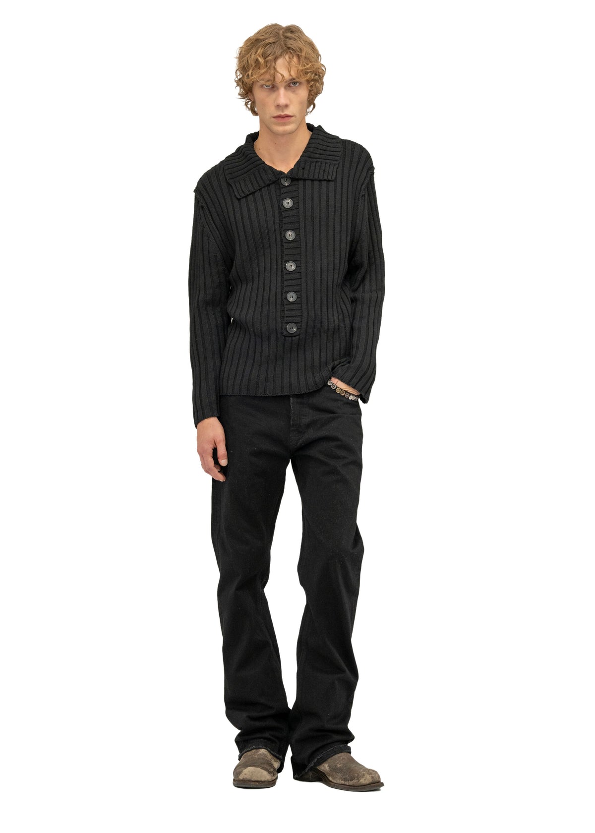 BUTTON LINE KNIT JUMPER BLACK