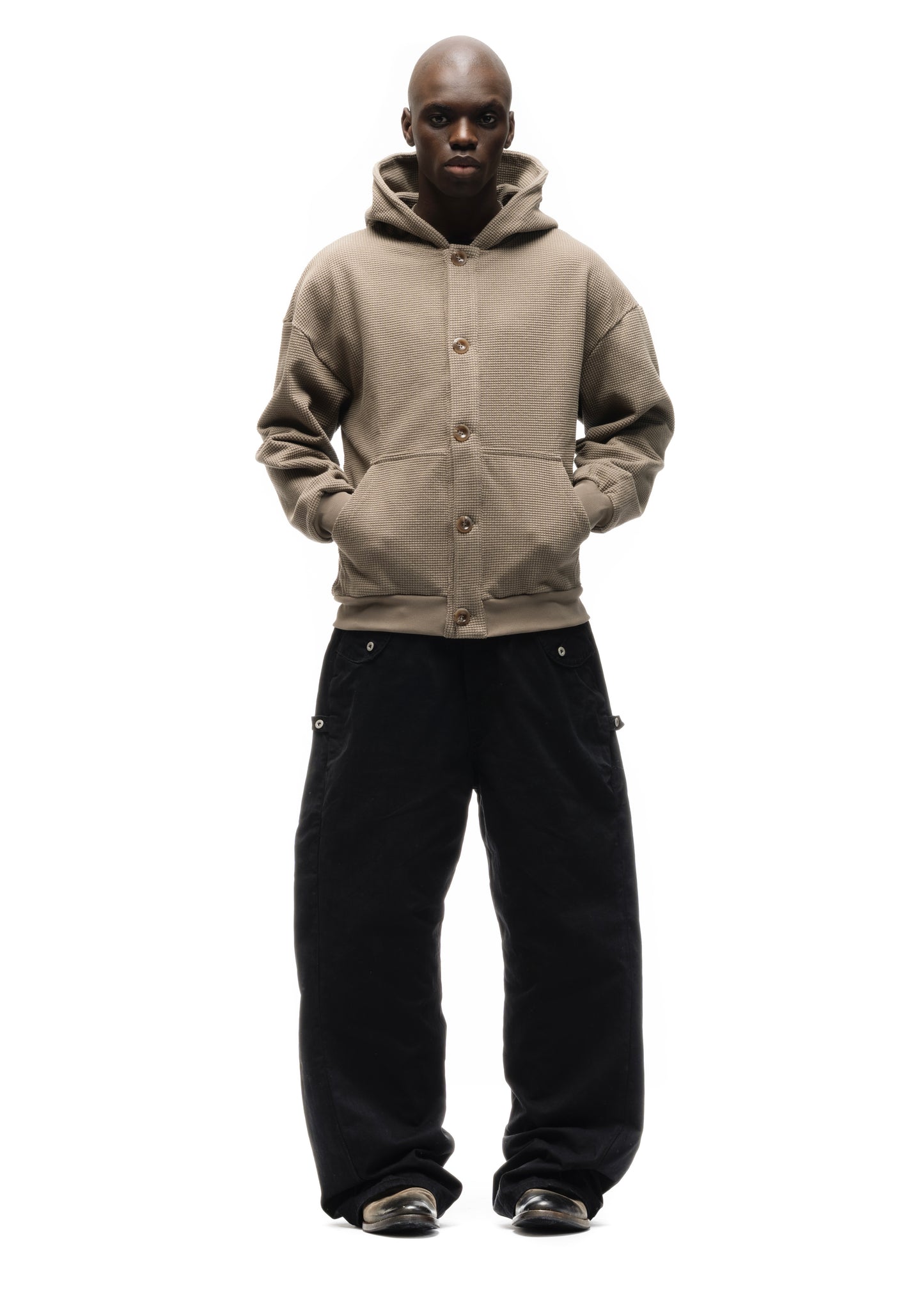 BUTTON KNIT COTTON JACKET LIGHT GREY/GREEN