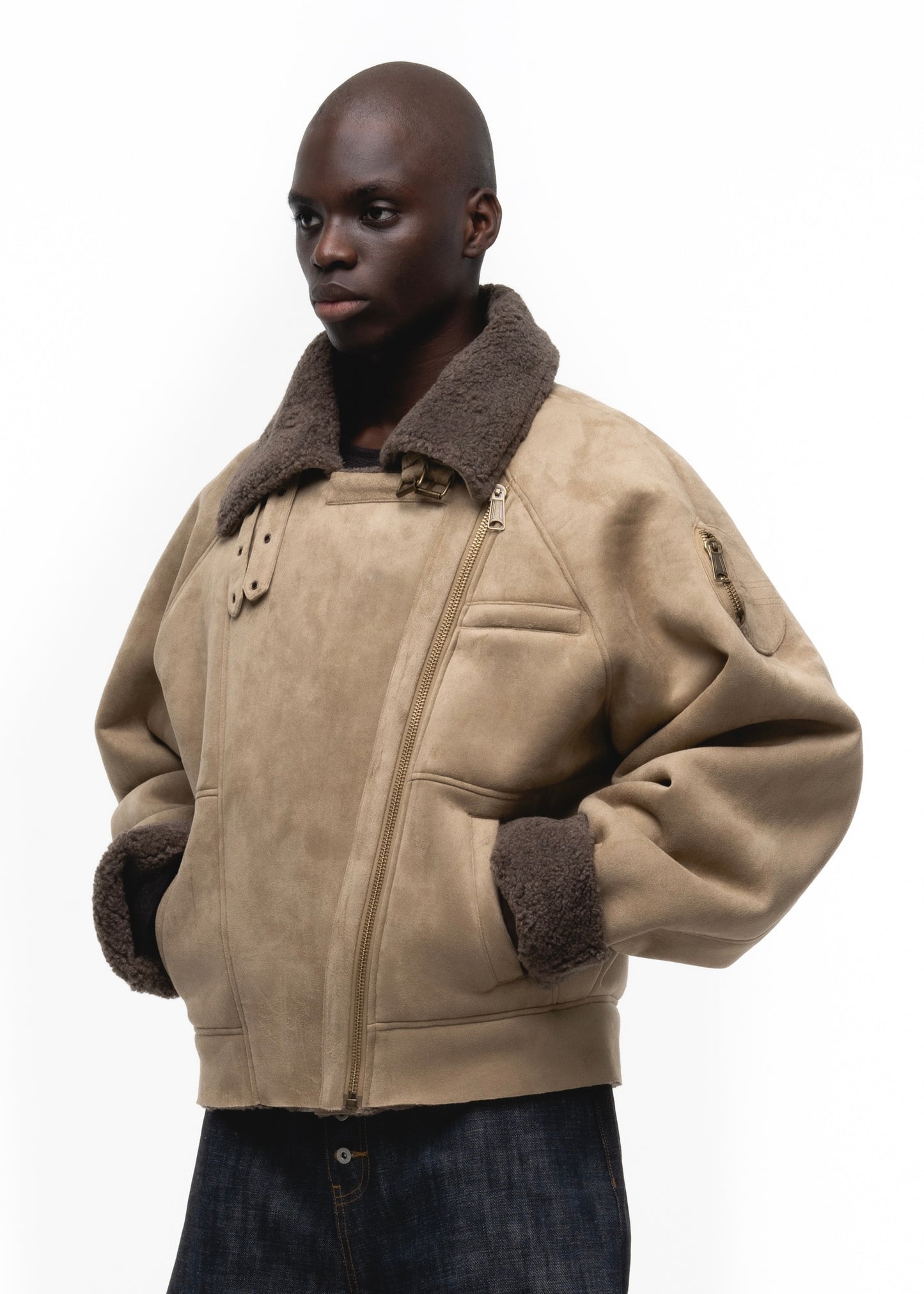 HEAVY FLIGHT SHEARLING JACKET DARK BEIGE