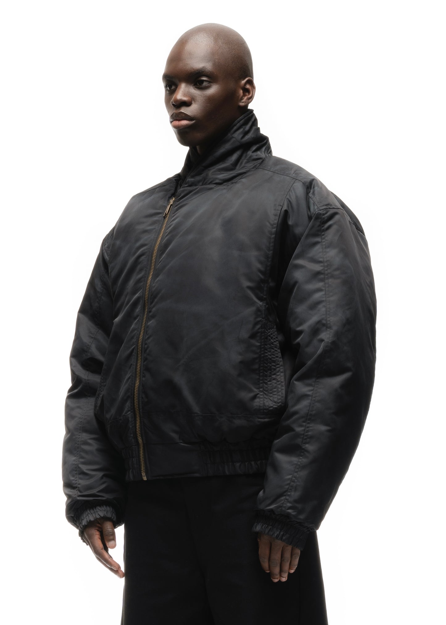 ASYMMETRICAL ZIP BOMBER JACKET BLACK