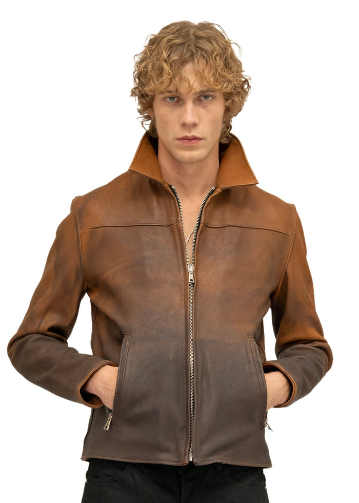 FADED BIKER ONE CUT LEATHER JACKET