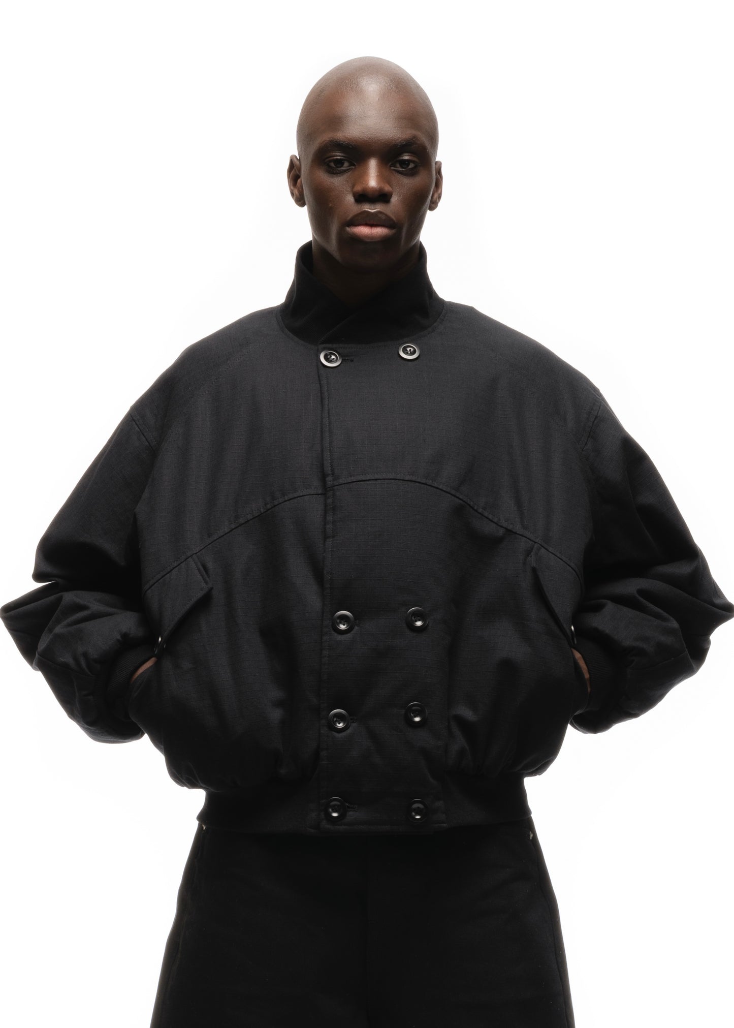 DOUBLE BUTTON BOMBER JACKET STRUCTURED BLACK