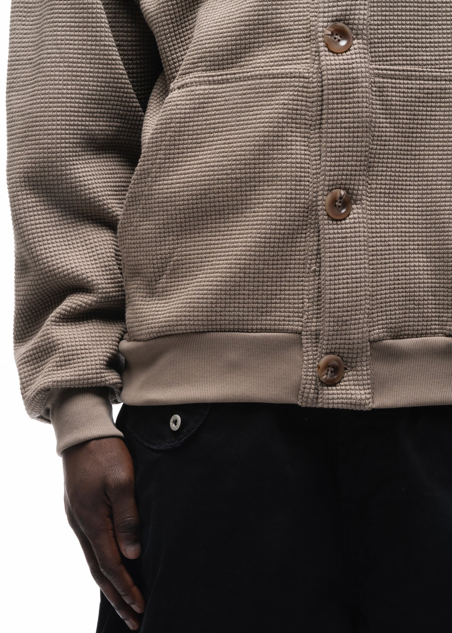 BUTTON KNIT COTTON JACKET LIGHT GREY/GREEN