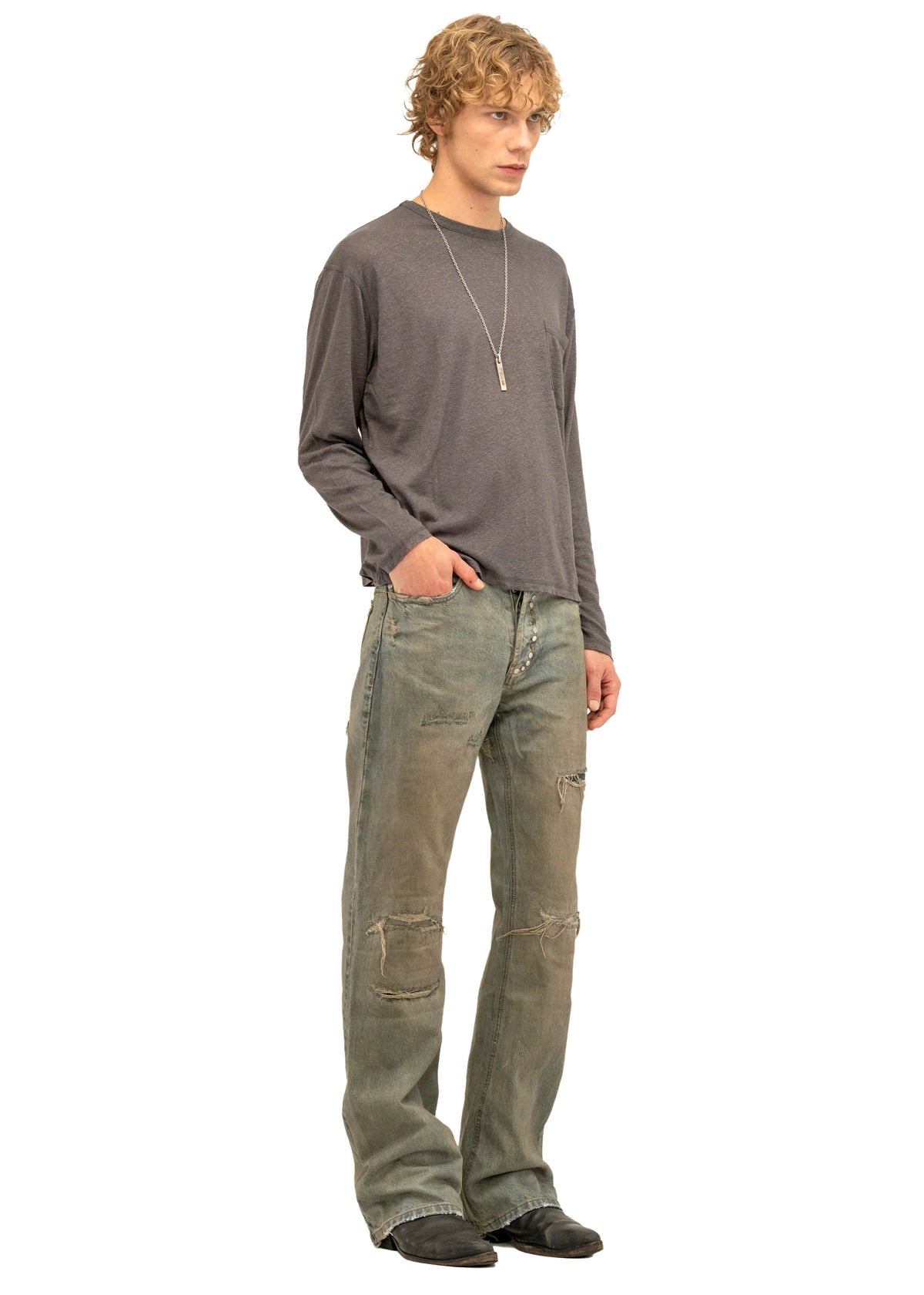 STUDDED SELVEDGE BOOTCUT DENIM