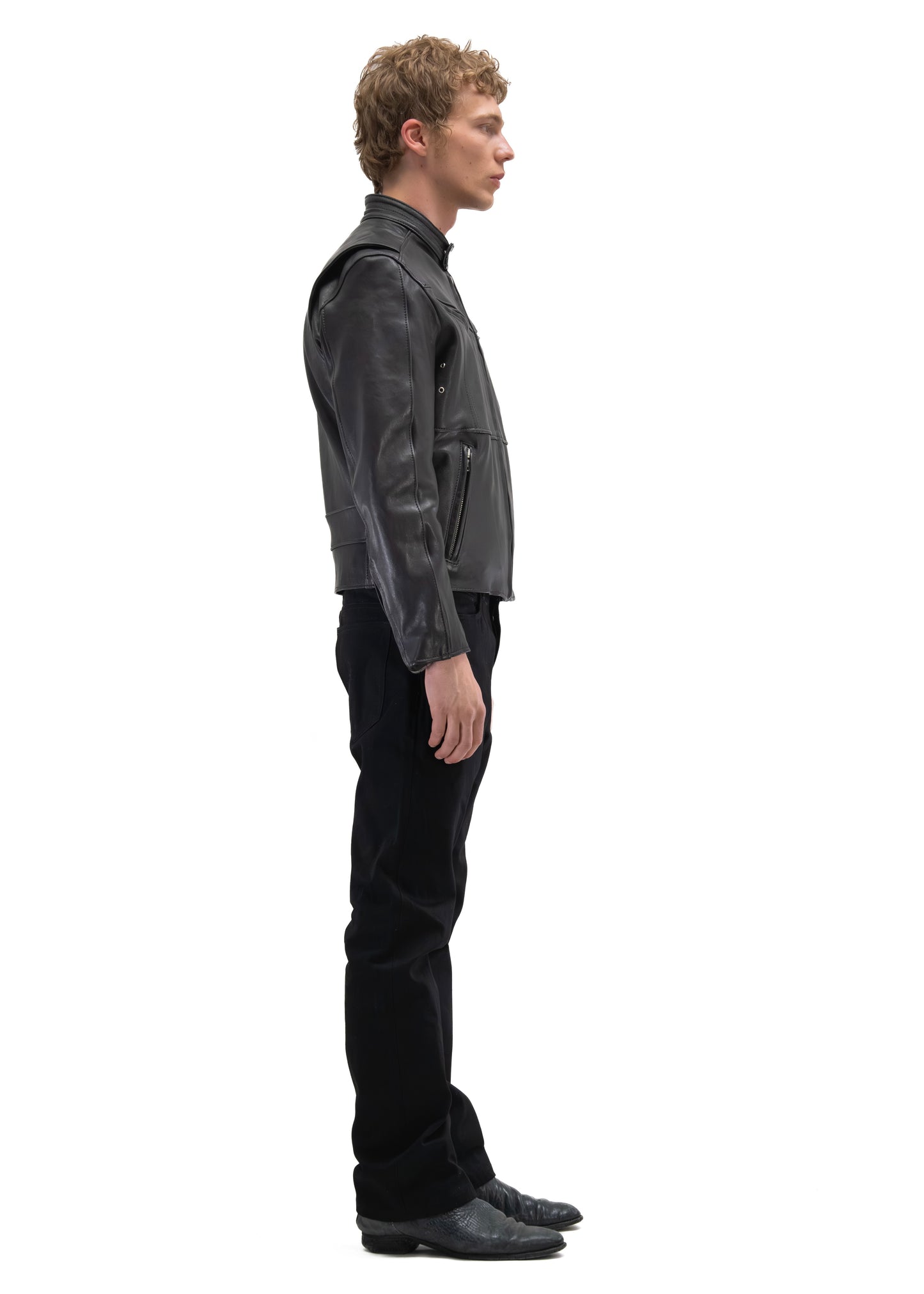 LAYERED RACER CUT LEATHER JACKET