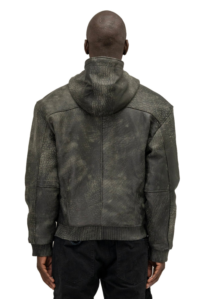 SCAR HOOD LEATHER JACKET GREEN