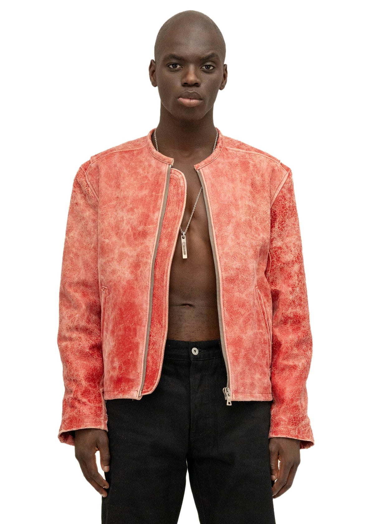 RED RACER CUT LEATHER JACKET