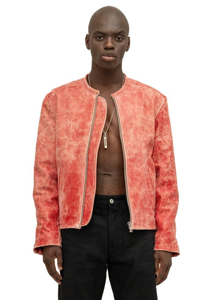 RED RACER CUT LEATHER JACKET