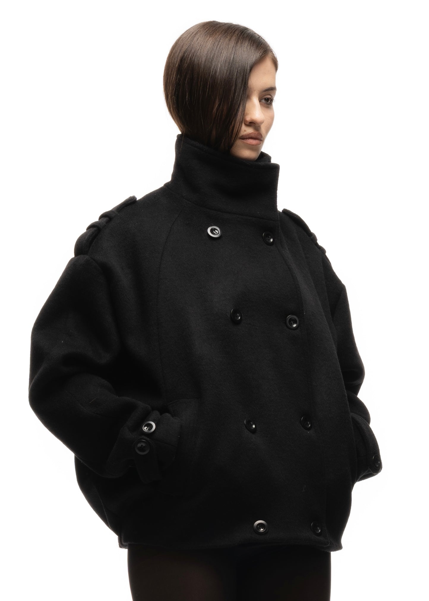 BUTTON UP MARINE JACKET BLACK FEMALE