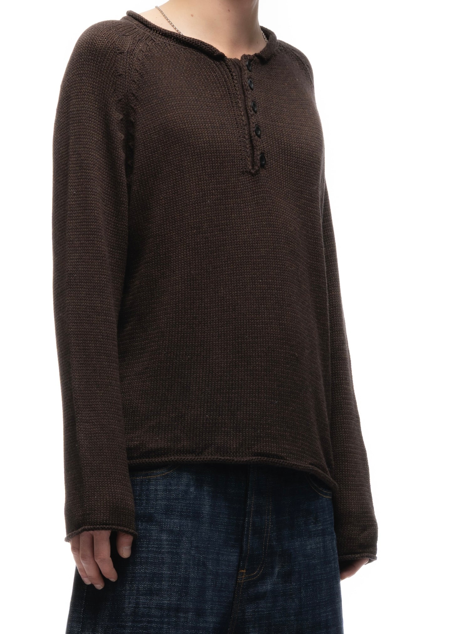 BUTTON KNIT SWEATER BROWN