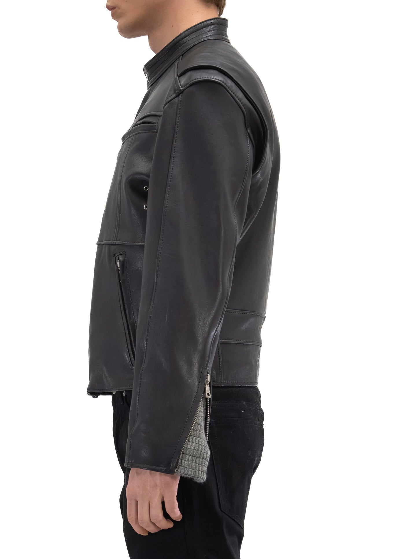 LAYERED RACER CUT LEATHER JACKET