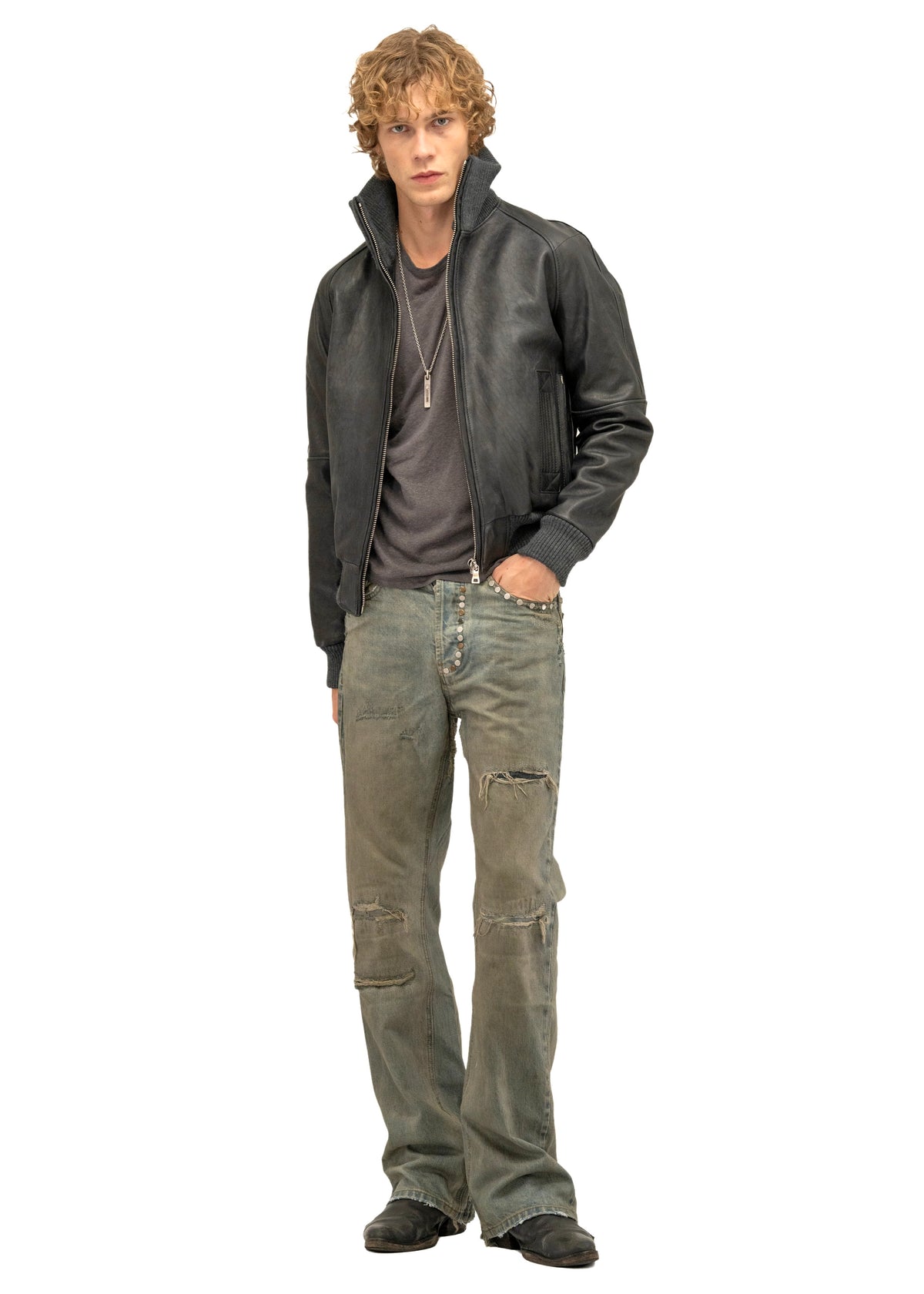 STUDDED SELVEDGE BOOTCUT DENIM