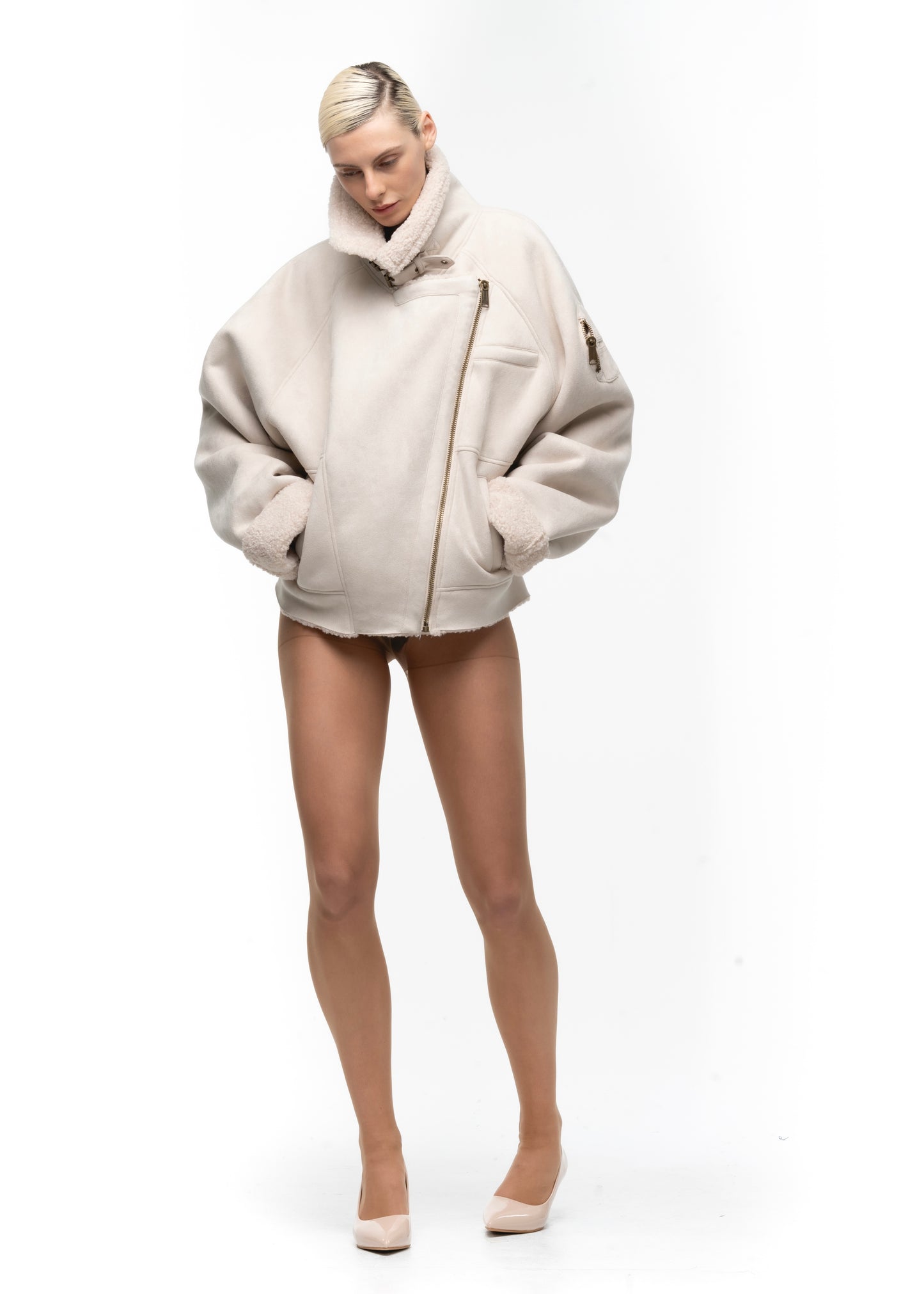 HEAVY FLIGHT SHEARLING JACKET WHITE WOMEN'S CUT