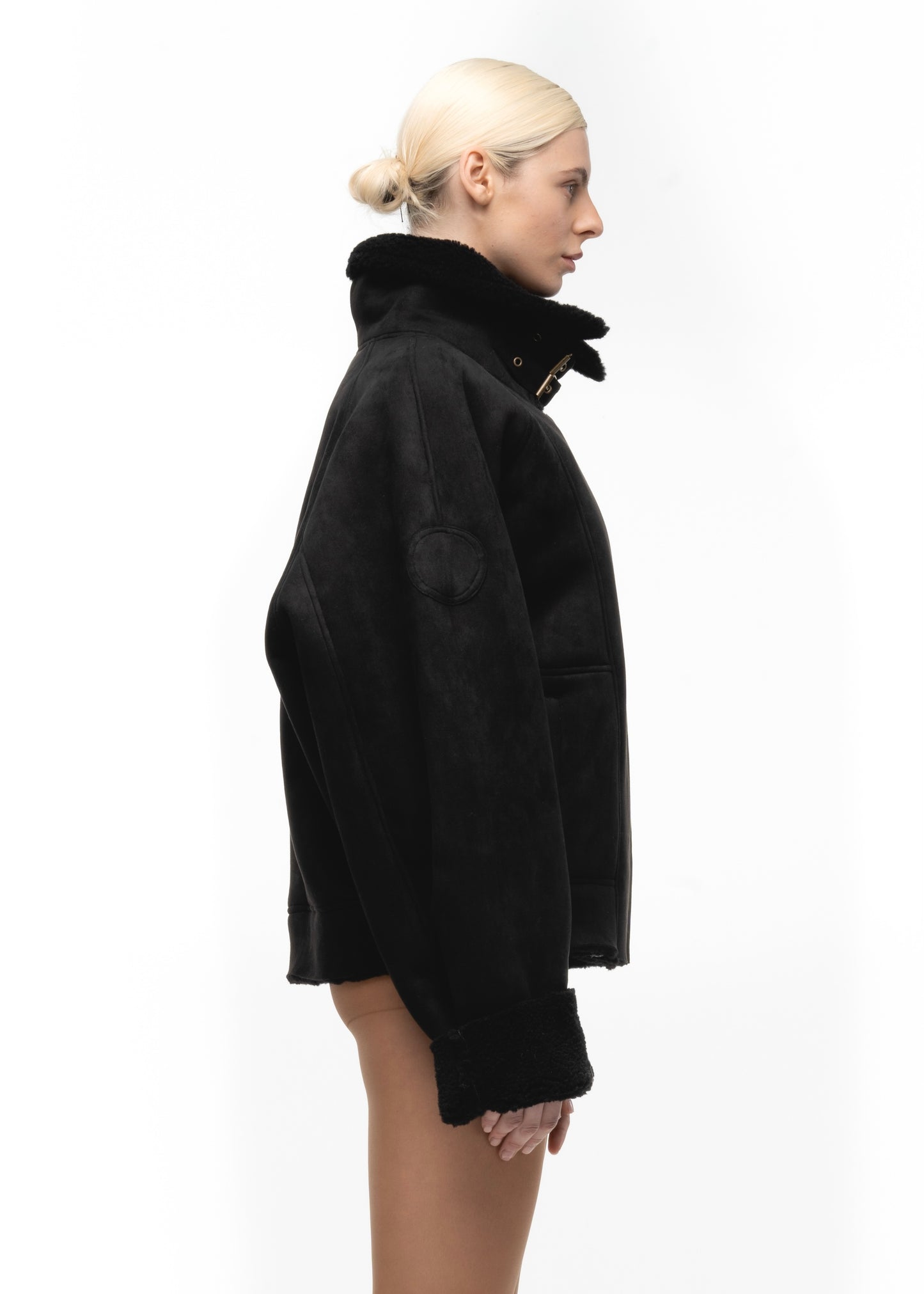 HEAVY FLIGHT SHEARLING JACKET BLACK WOMEN'S CUT