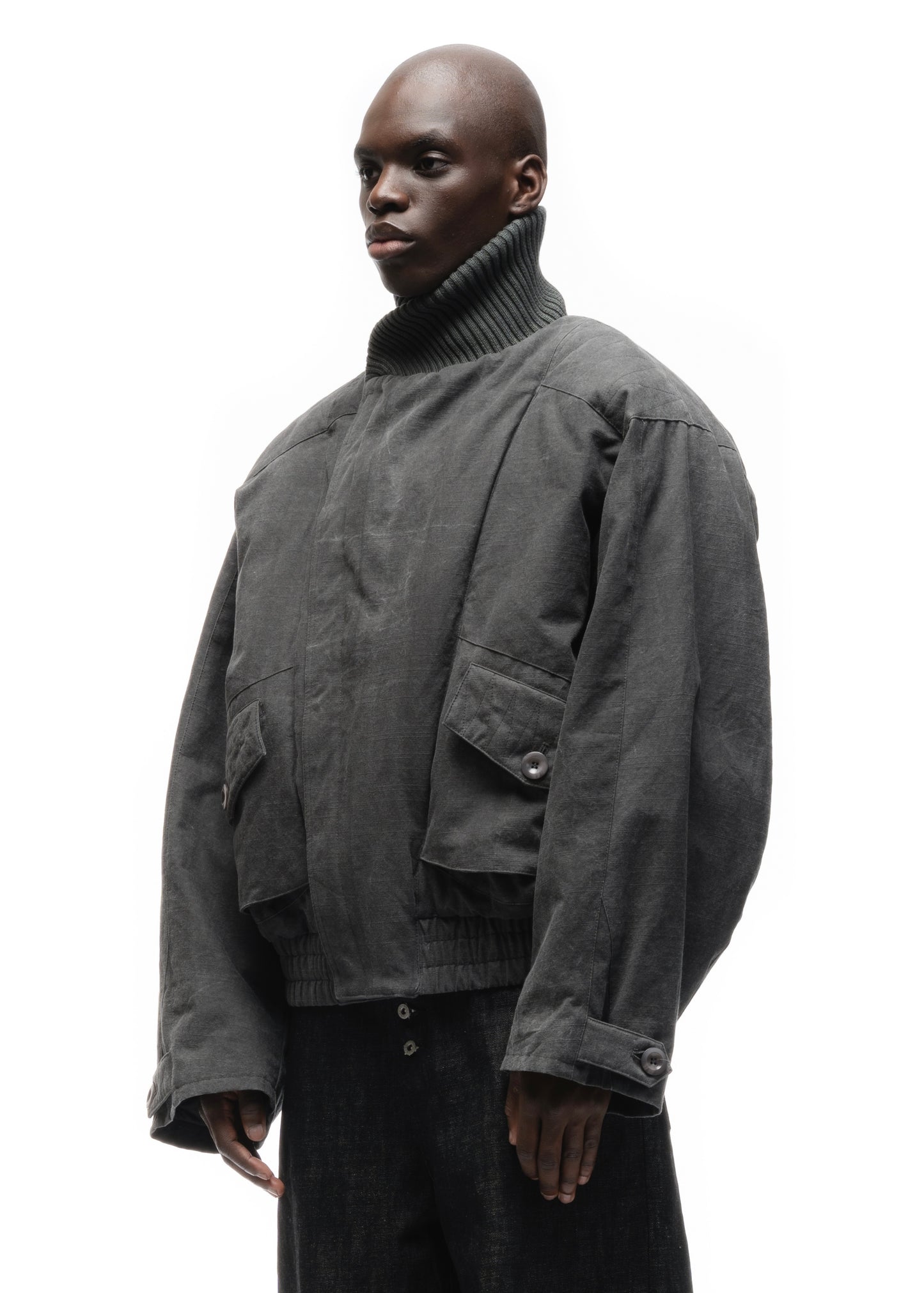 JAPANESE FLIGHT PADDED BOMBER JACKET STRUCTURED GREY