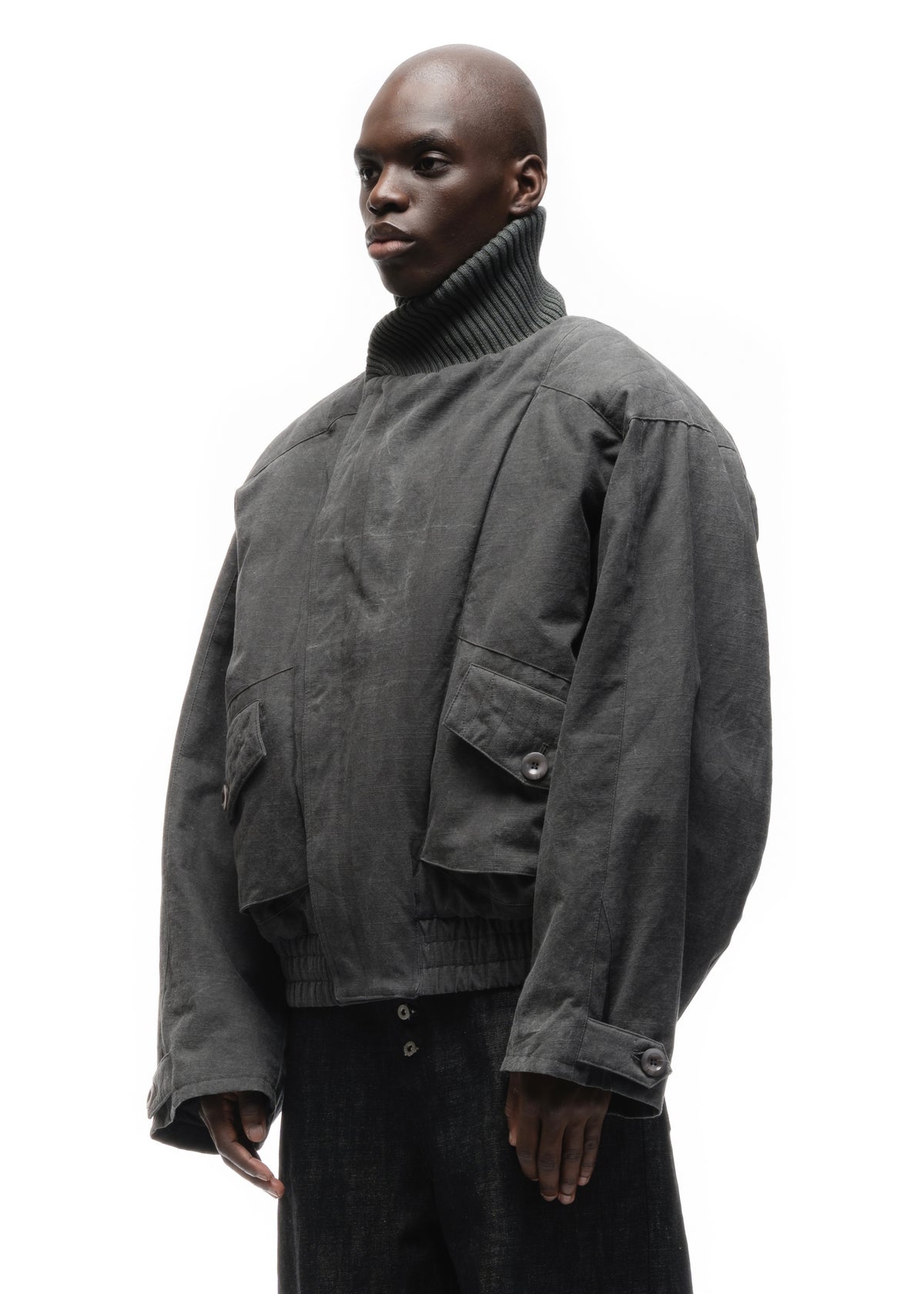 JAPANESE FLIGHT PADDED BOMBER JACKET STRUCTURED GREY