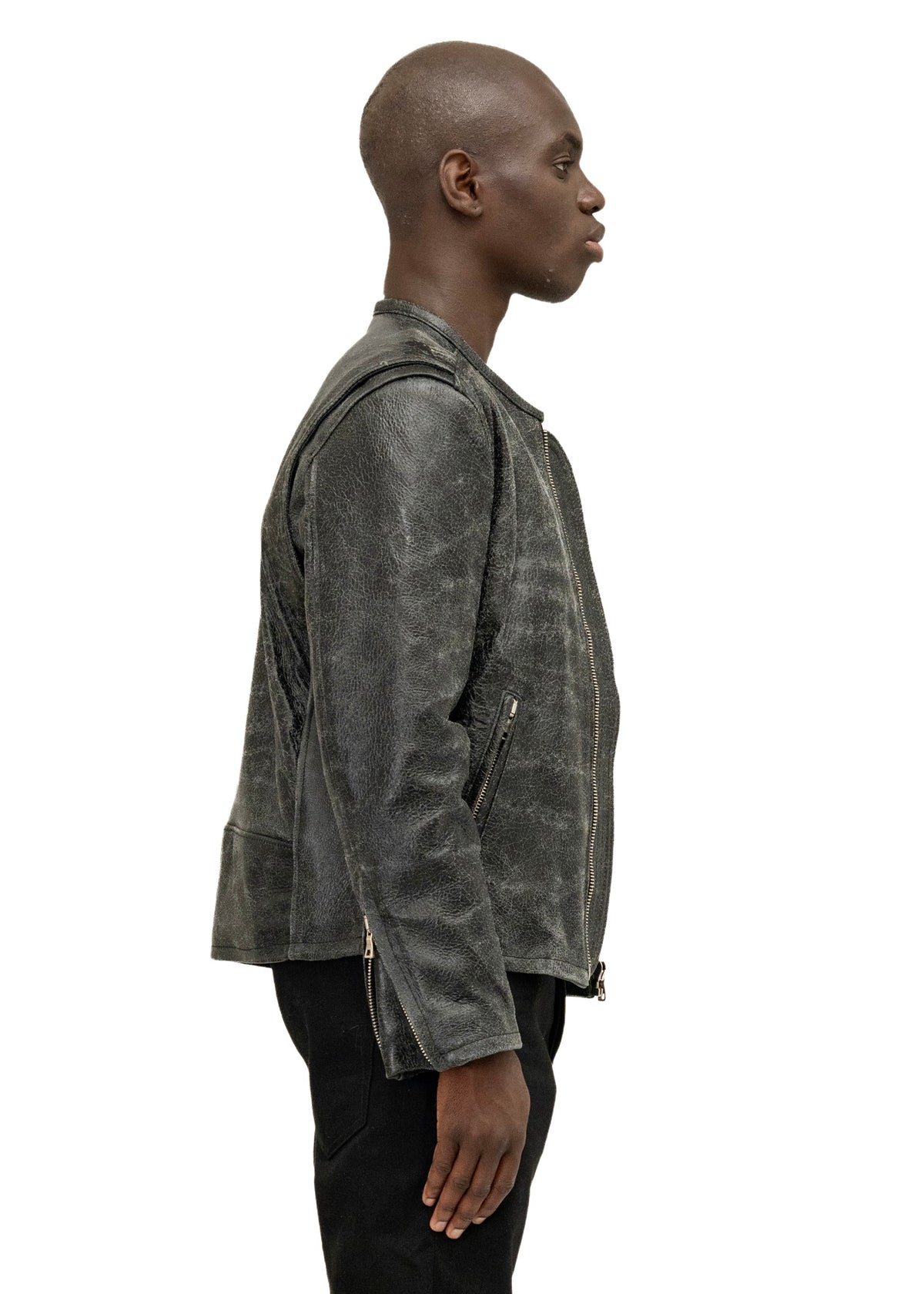 CRACKED BLACK RACER CUT LEATHER JACKET