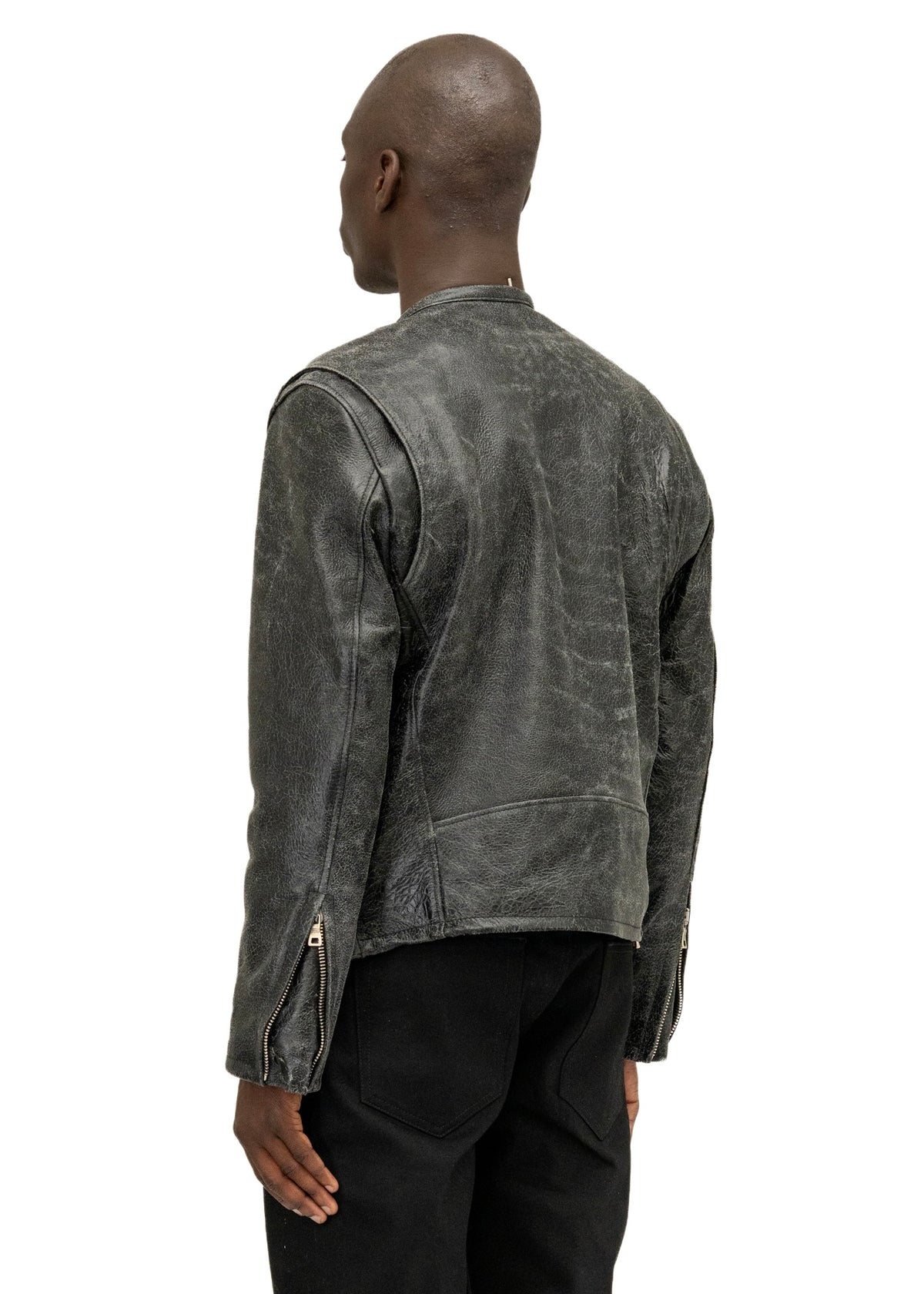 CRACKED BLACK RACER CUT LEATHER JACKET