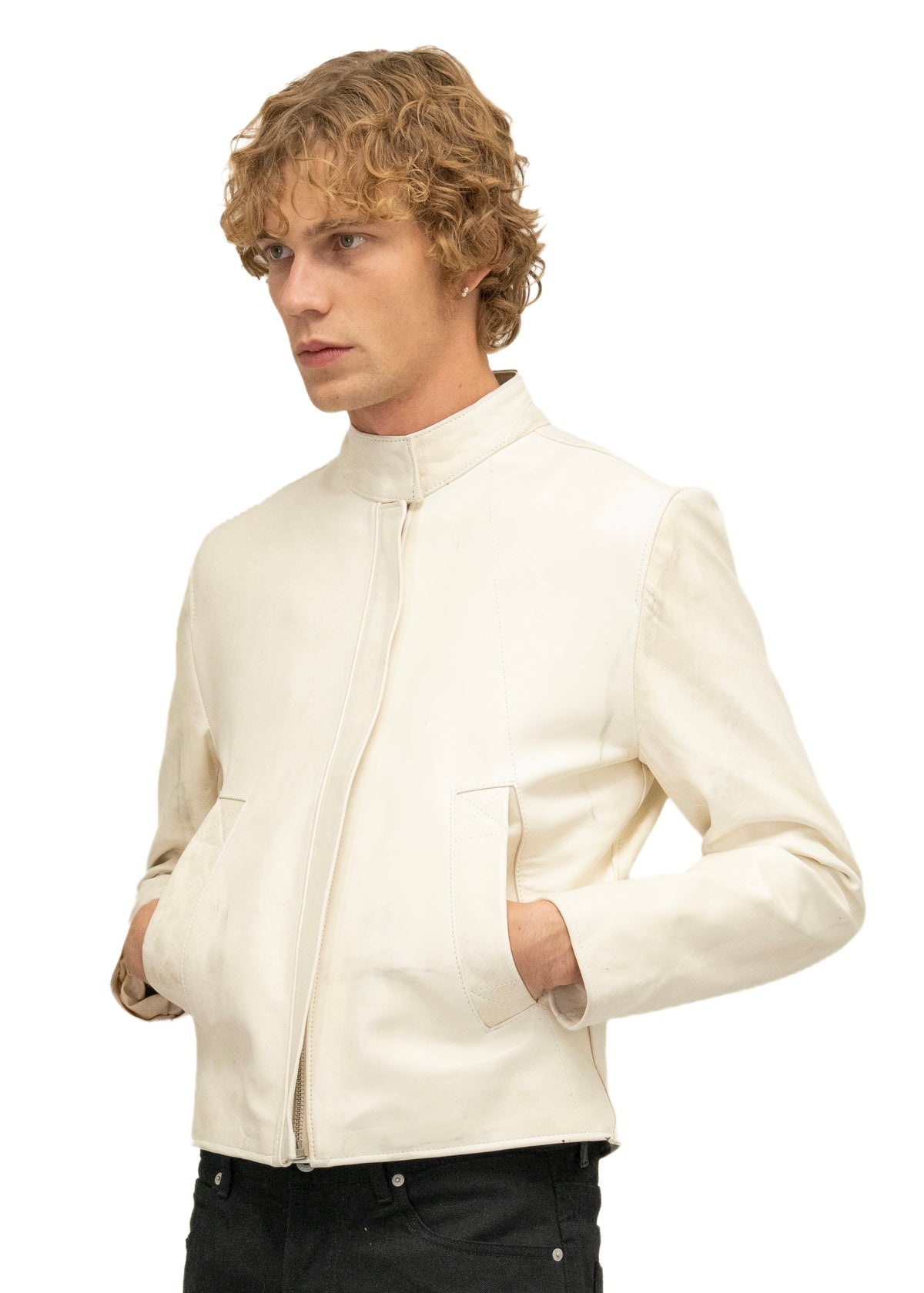 DRIVER ONE CUT WHITE LEATHER JACKET