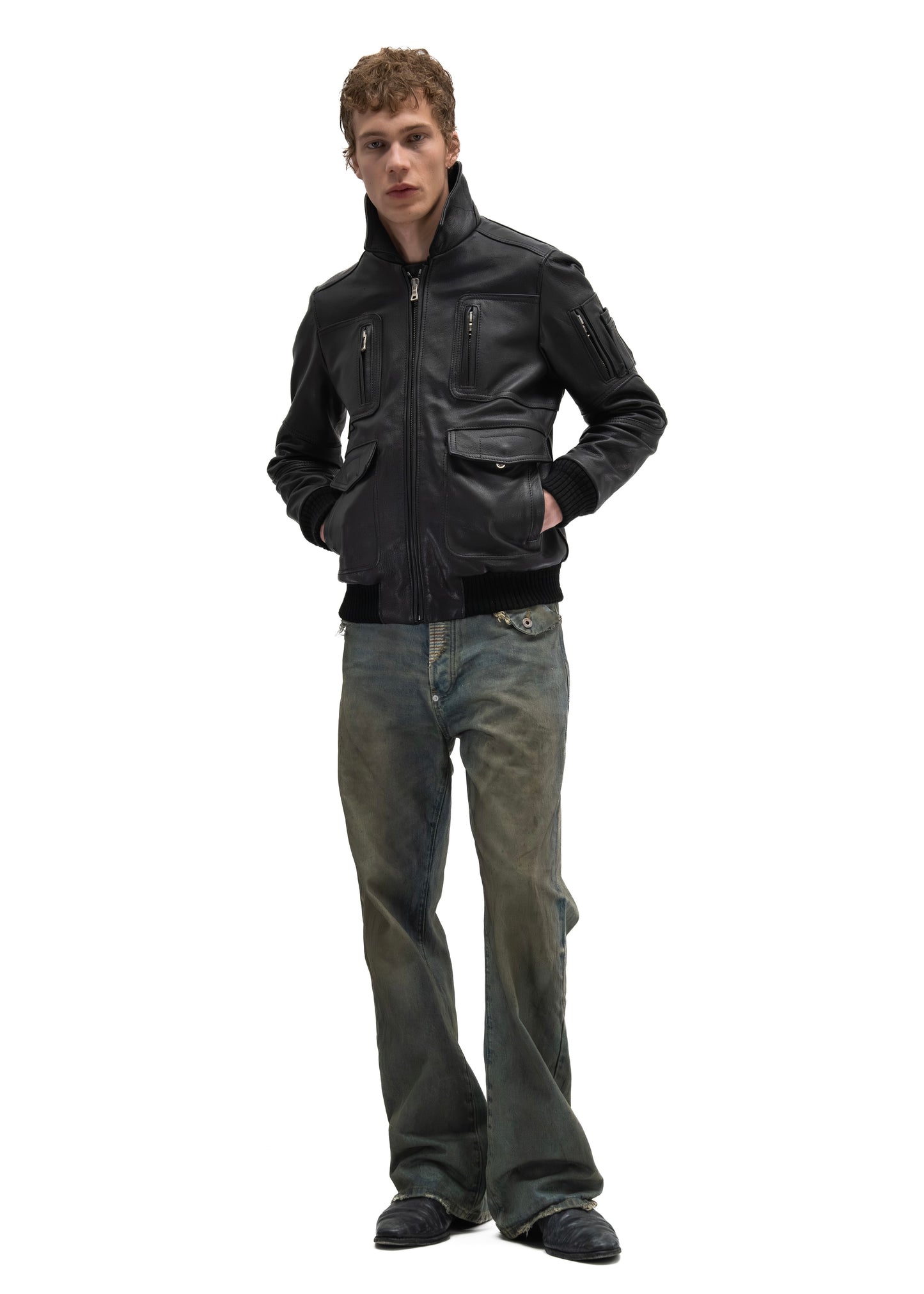 AVIATOR FUR LEATHER JACKET BLACK