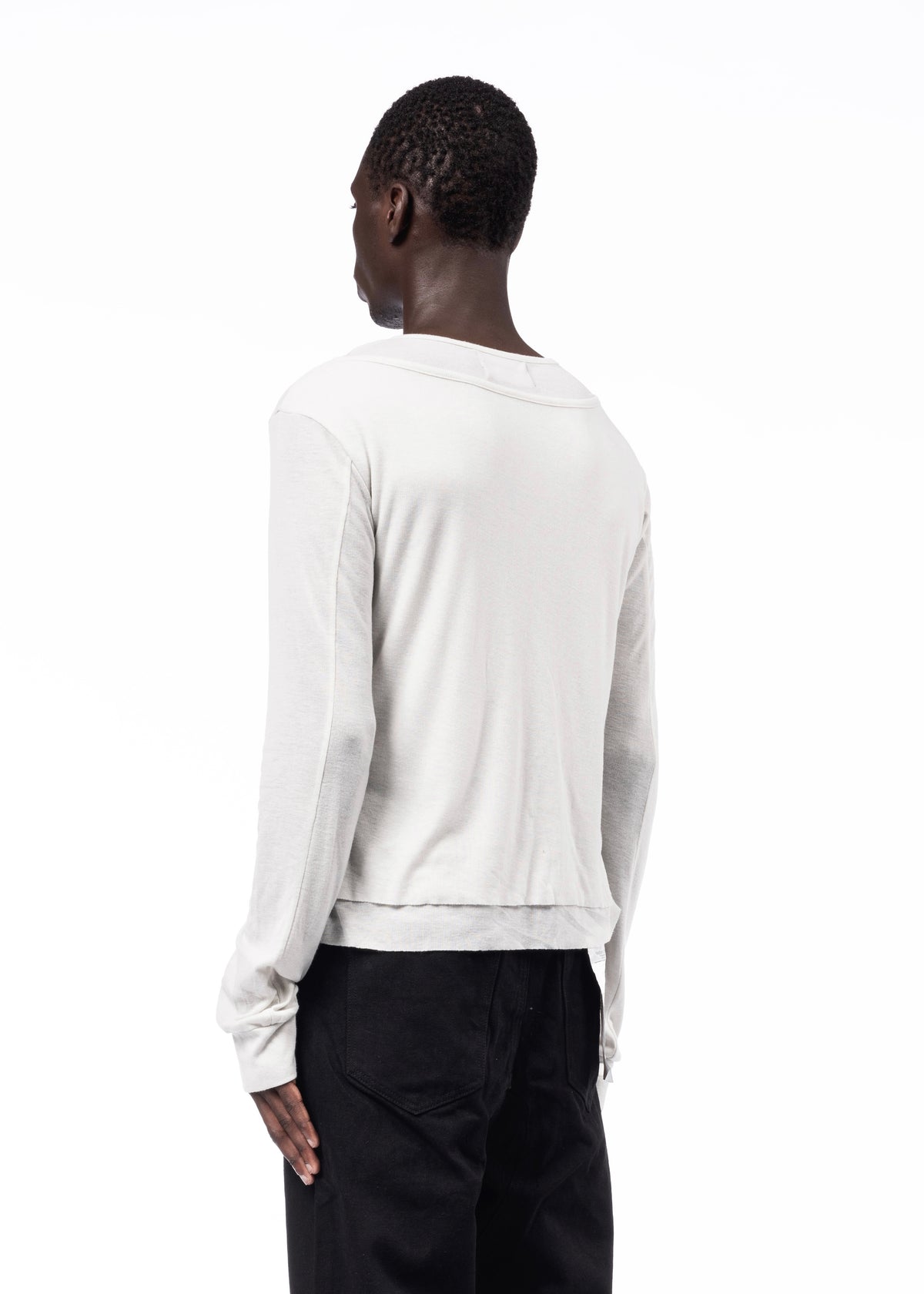 DOUBLE-LAYERED BUTTON ORGANIC COTTON LONGSLEEVE WHITE