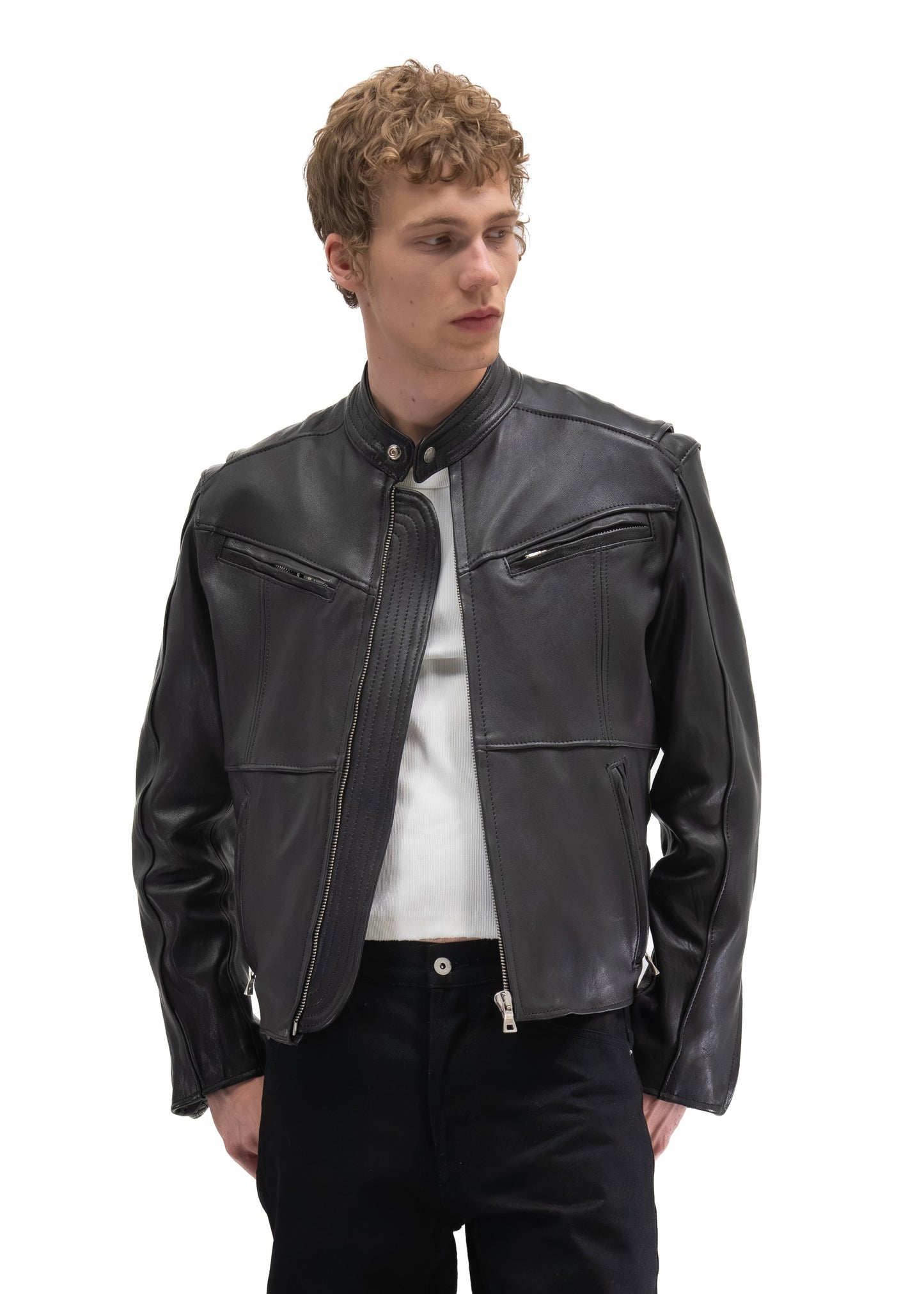 LAYERED RACER CUT LEATHER JACKET