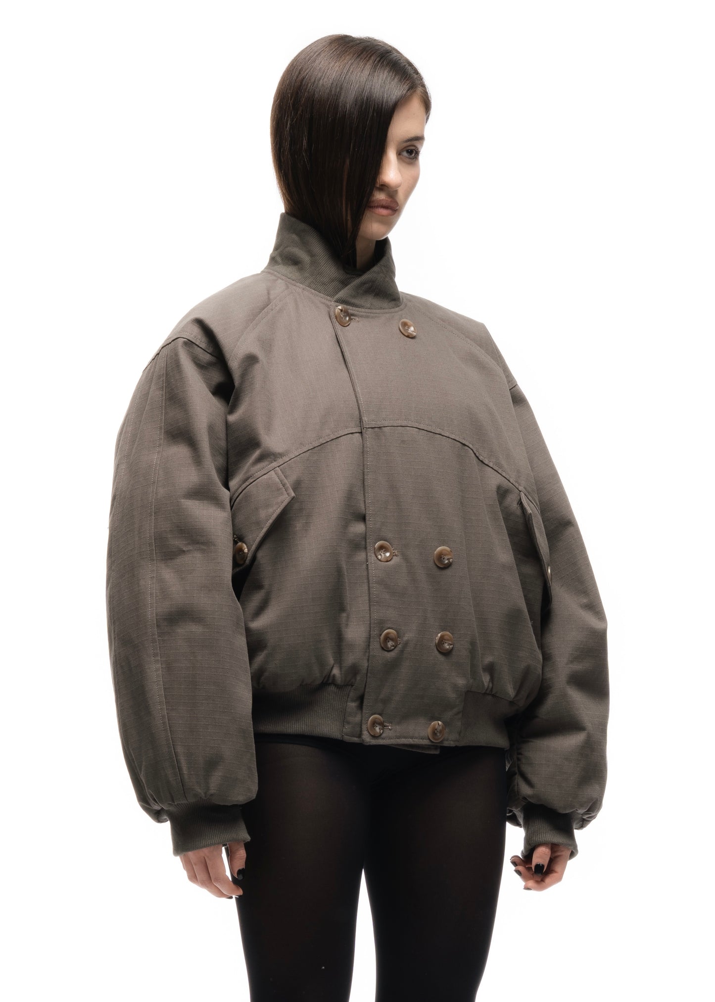 DOUBLE BUTTON BOMBER JACKET STRUCTURED STONE FEMALE