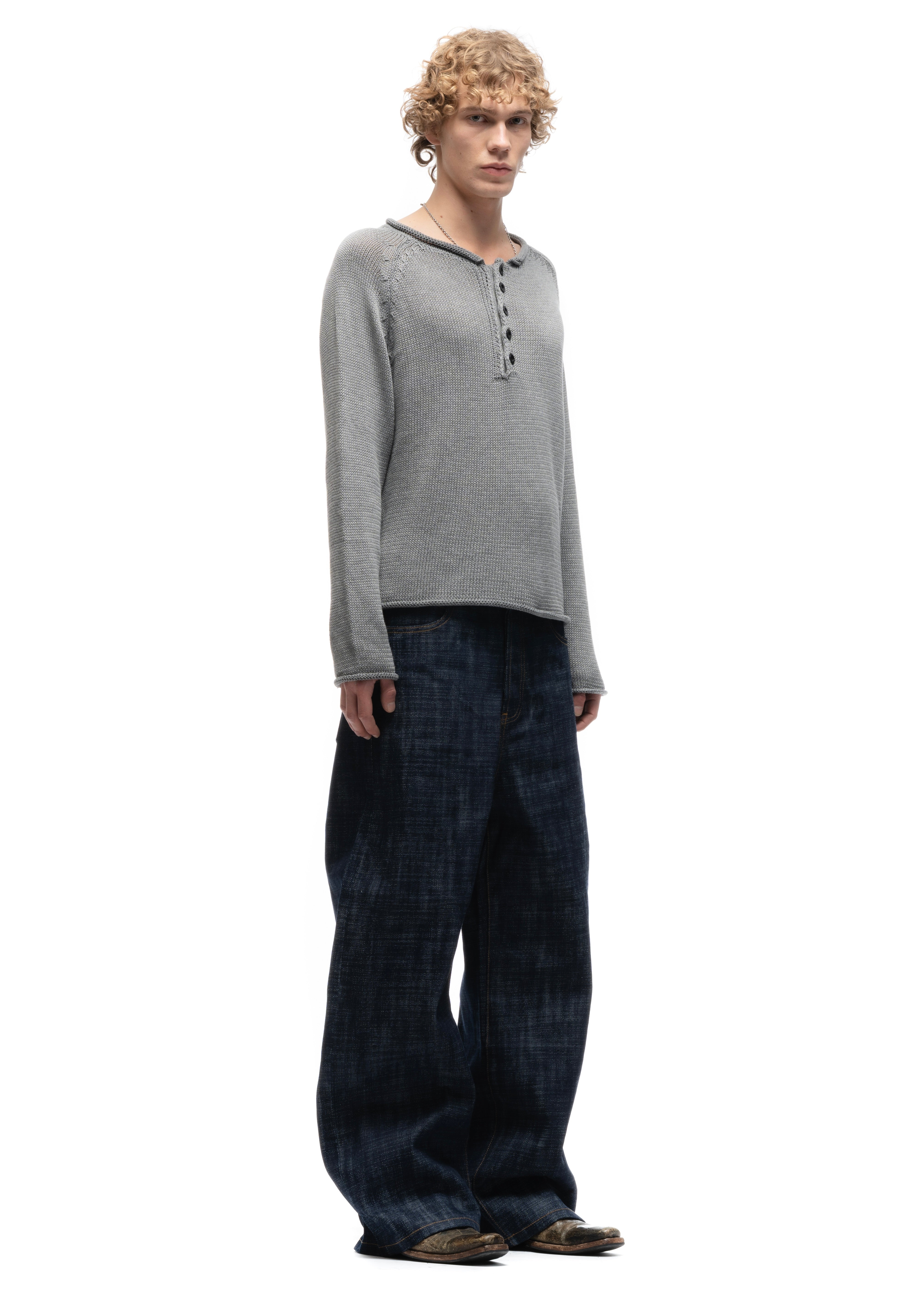 BUTTON KNIT SWEATER GREY – NO/FAITH STUDIOS