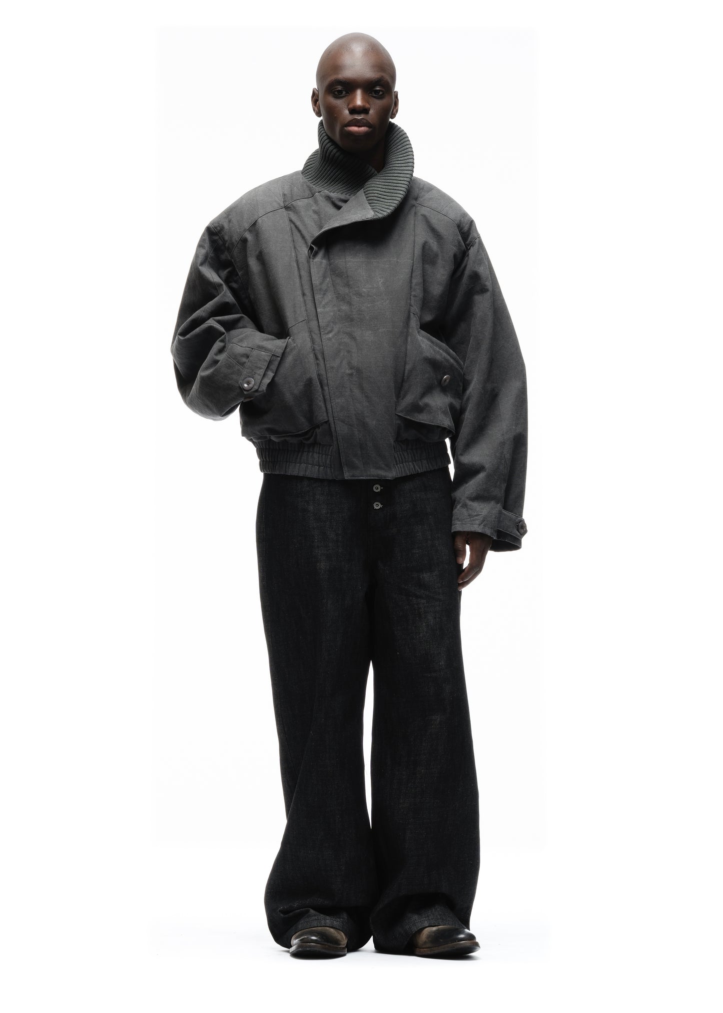 JAPANESE FLIGHT PADDED BOMBER JACKET STRUCTURED GREY