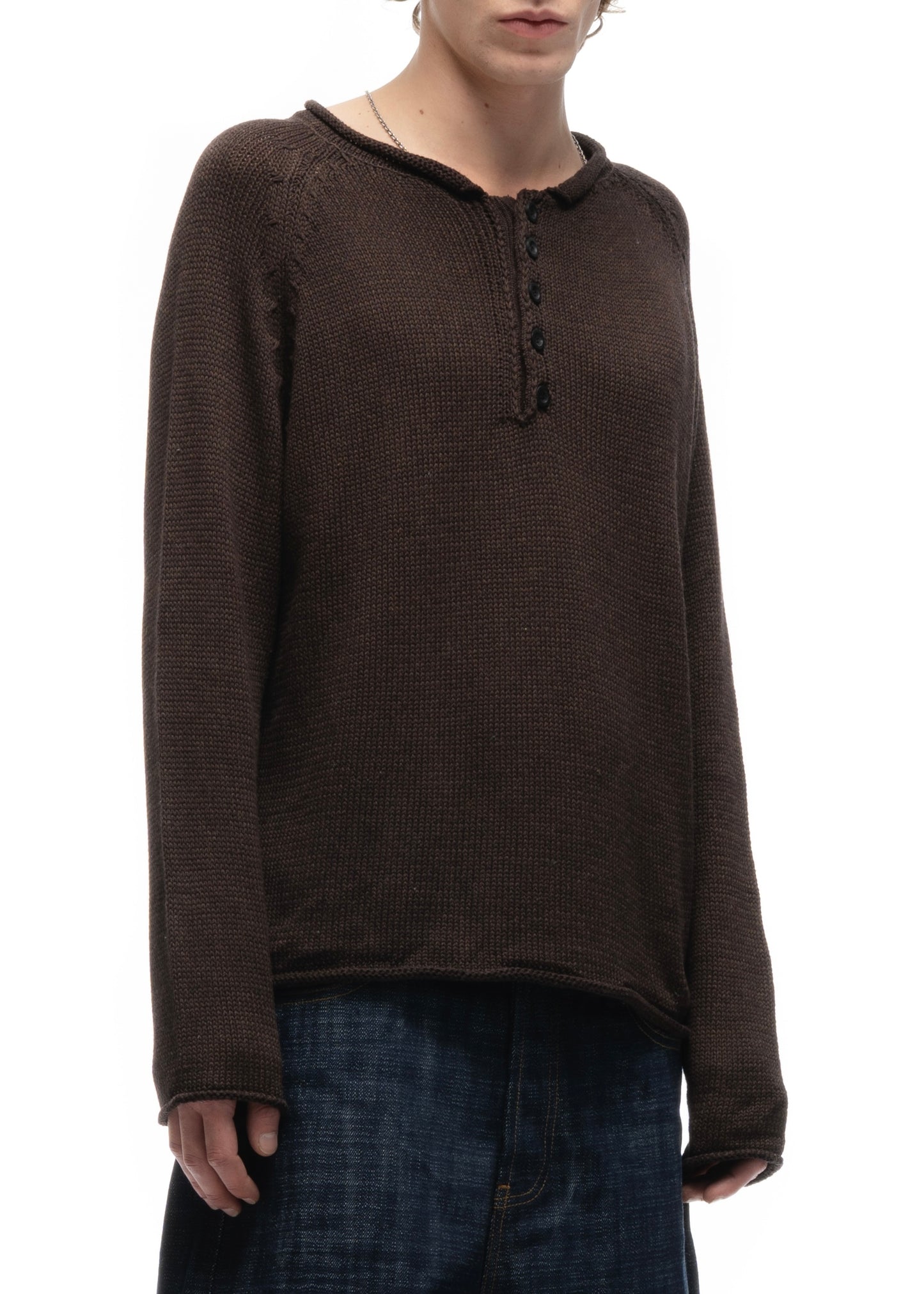 BUTTON KNIT SWEATER BROWN