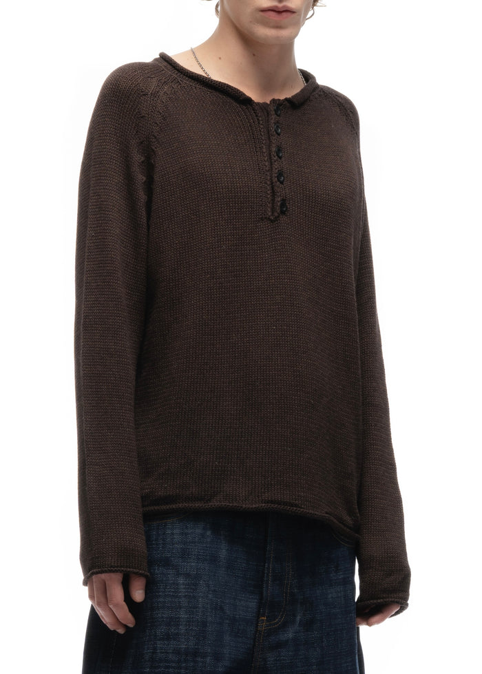 BUTTON KNIT SWEATER BROWN