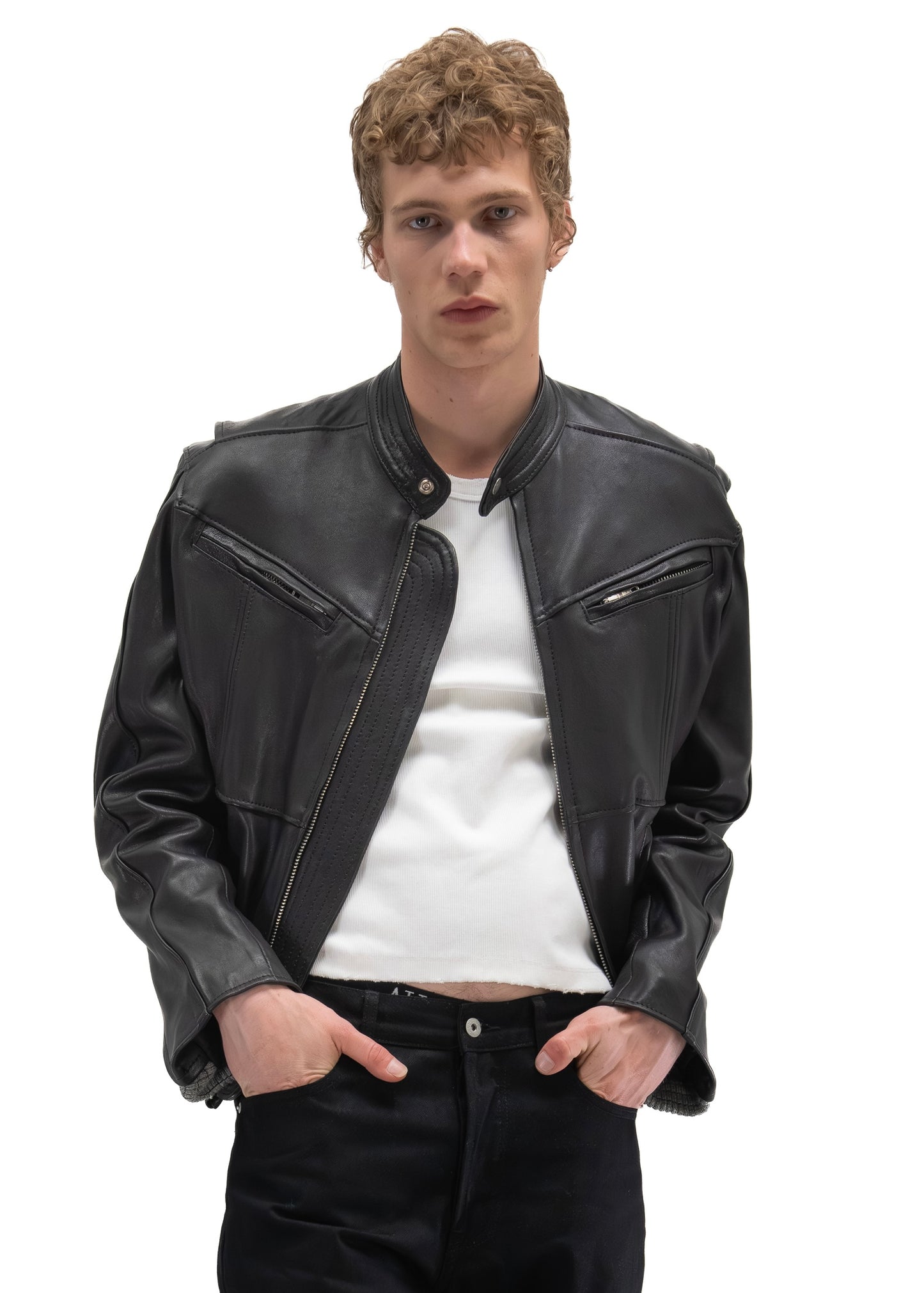 LAYERED RACER CUT LEATHER JACKET