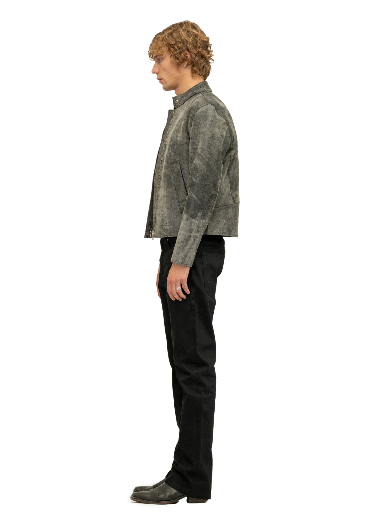 DRIVER ONE CUT STONE LEATHER JACKET
