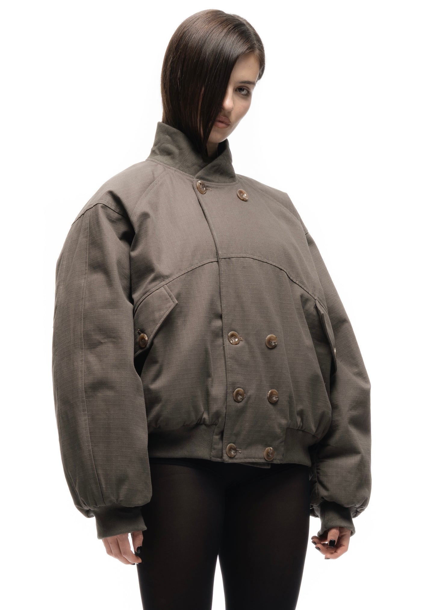 DOUBLE BUTTON BOMBER JACKET STRUCTURED STONE FEMALE