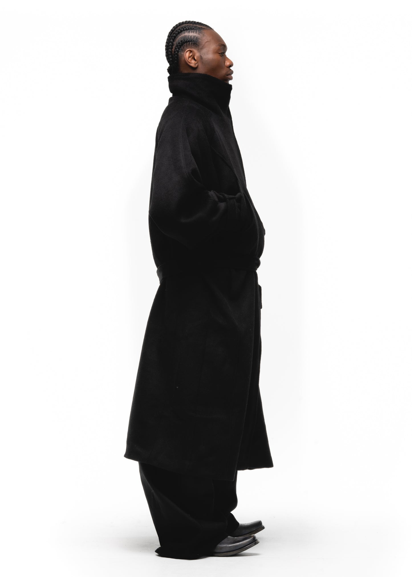 ASYMMETRICAL WOOL COAT BLACK